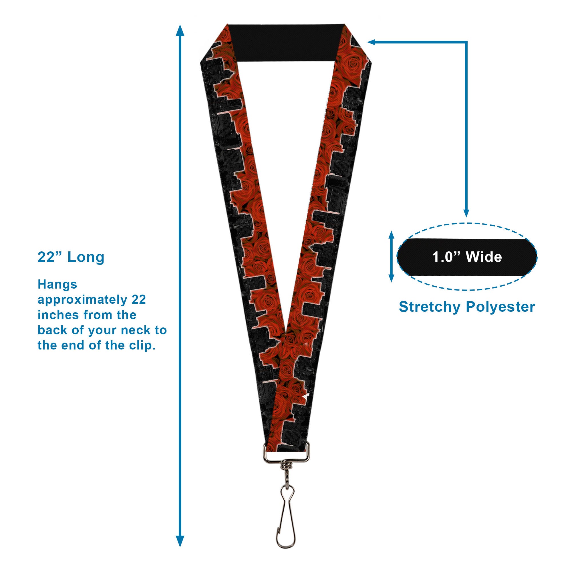 Lanyard - 1.0" - Portland Vivid Skyline Red Roses Black Lanyards Buckle-Down