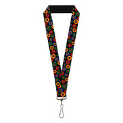 Lanyard - 1.0" - Psychedelic Daisies Black Multi Color Lanyards Buckle-Down