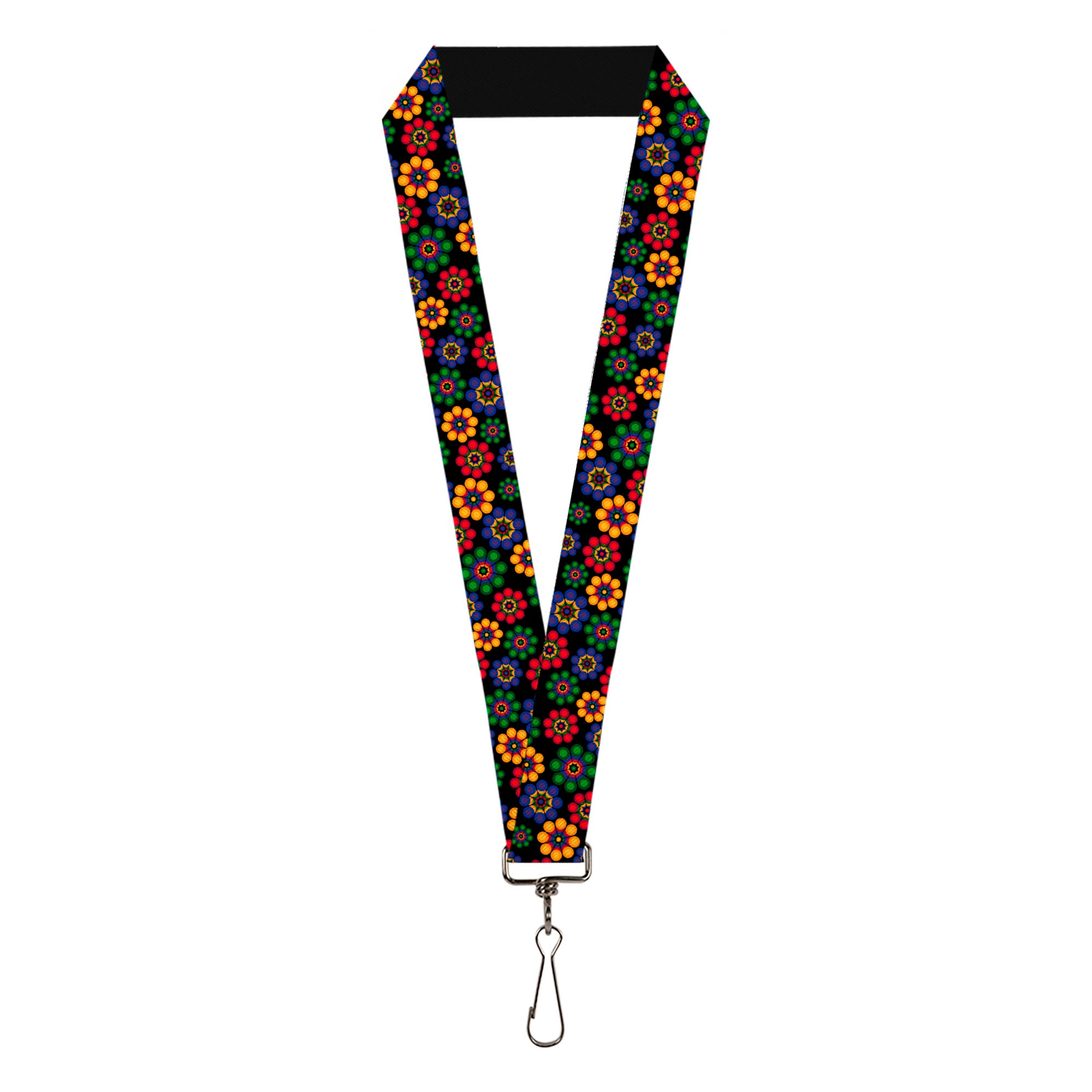 Lanyard - 1.0" - Psychedelic Daisies Black Multi Color Lanyards Buckle-Down