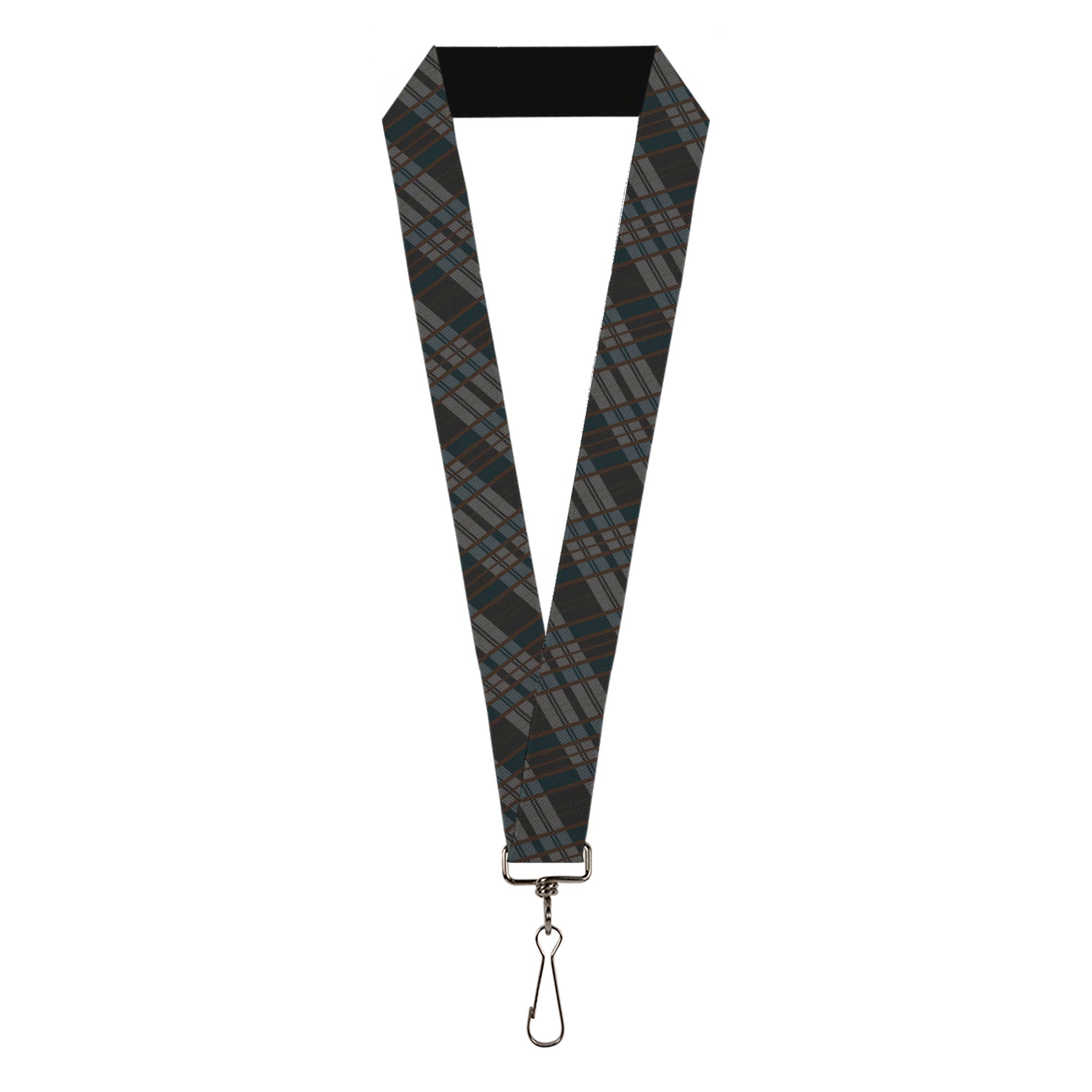 Lanyard - 1.0" - Plaid Gray Black Brown Lanyards Buckle-Down