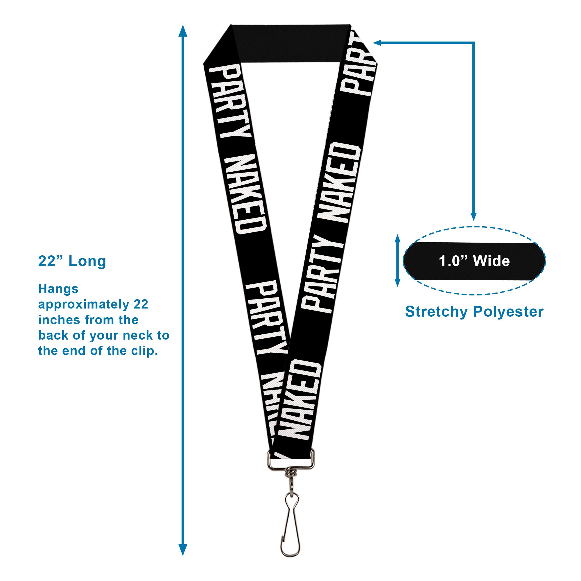 Buckle-Down Lanyard - PARTY NAKED Black/White Lanyards Buckle-Down