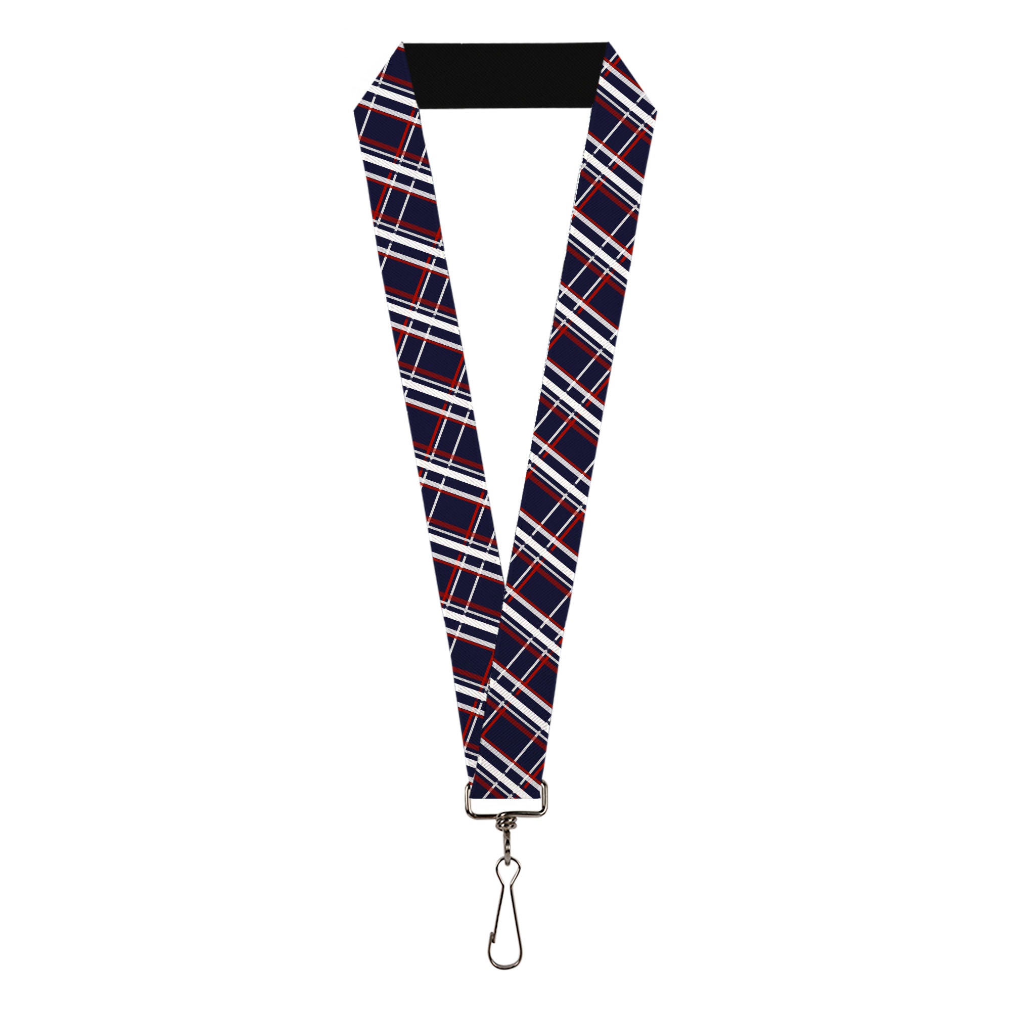 Lanyard - 1.0" - Plaid X Blue White Red Lanyards Buckle-Down