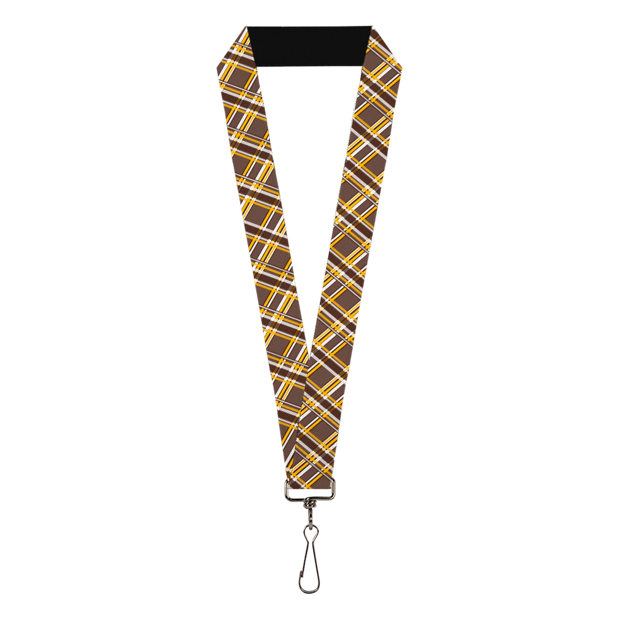 Lanyard - 1.0" - Plaid X Brown White Gold Lanyards Buckle-Down