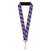Lanyard - 1.0" - Plaid X2 Purple Gray White Black Lanyards Buckle-Down