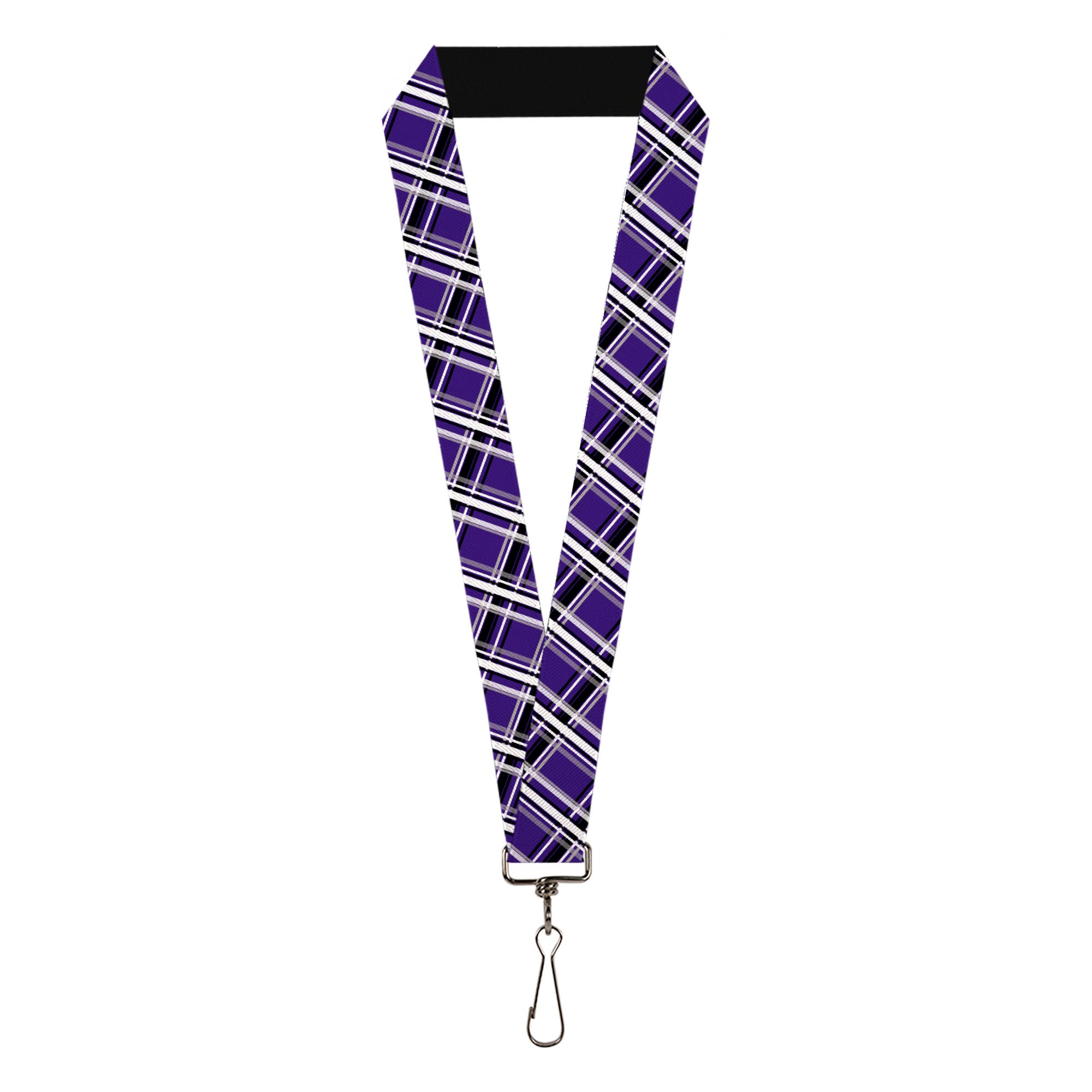 Lanyard - 1.0" - Plaid X2 Purple Gray White Black Lanyards Buckle-Down