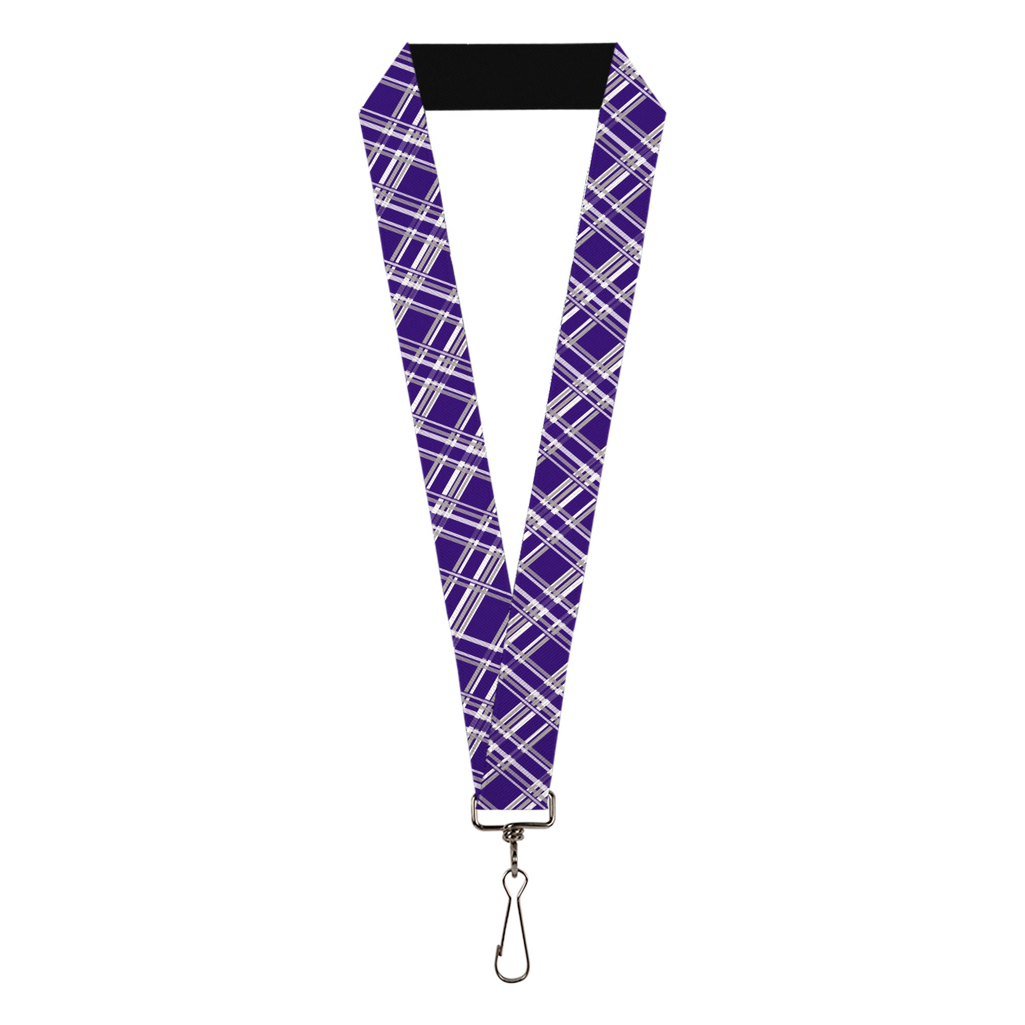 Lanyard - 1.0" - Plaid X3 Purple Gray White Lanyards Buckle-Down
