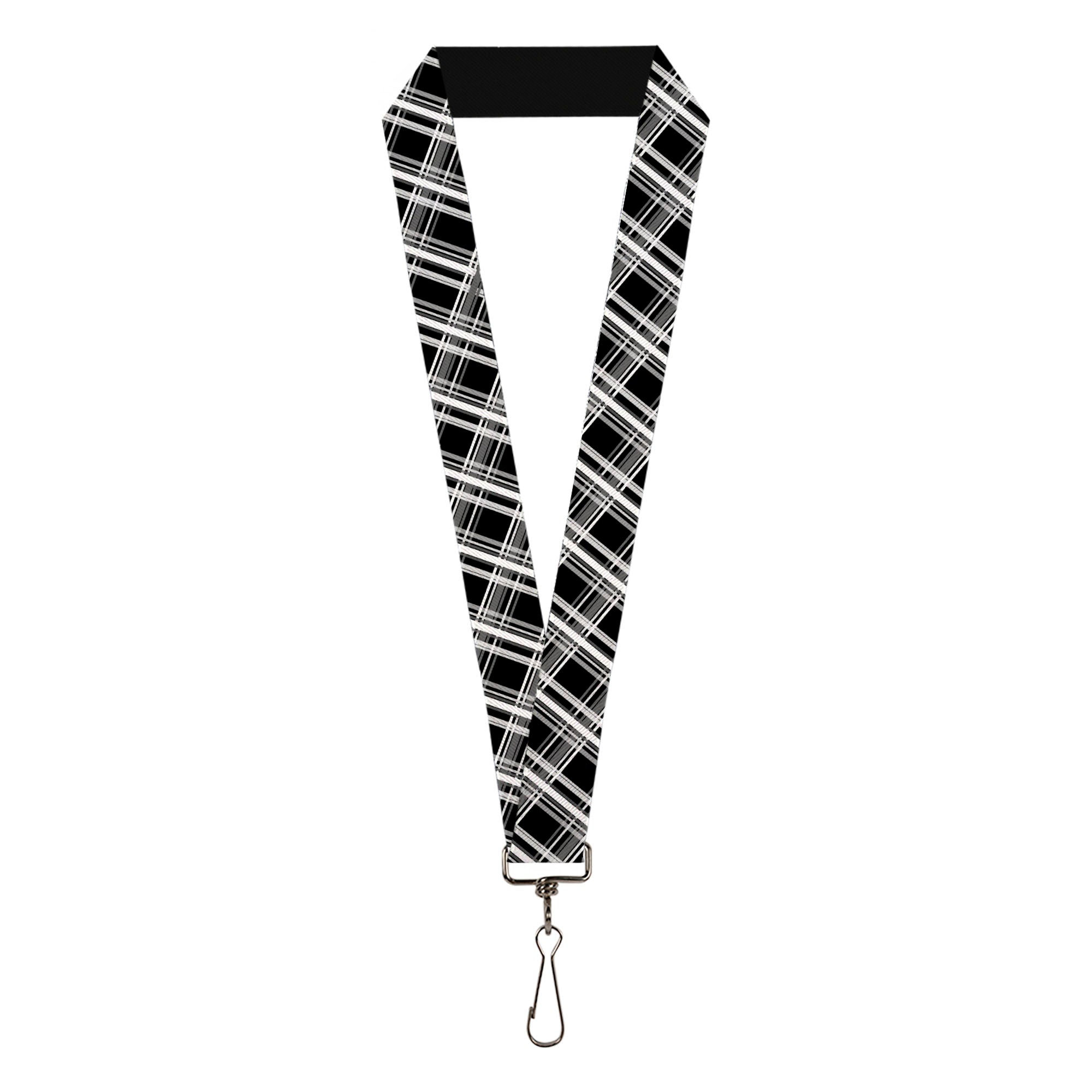 Lanyard - 1.0" - Plaid X2 Black Grays White Lanyards Buckle-Down