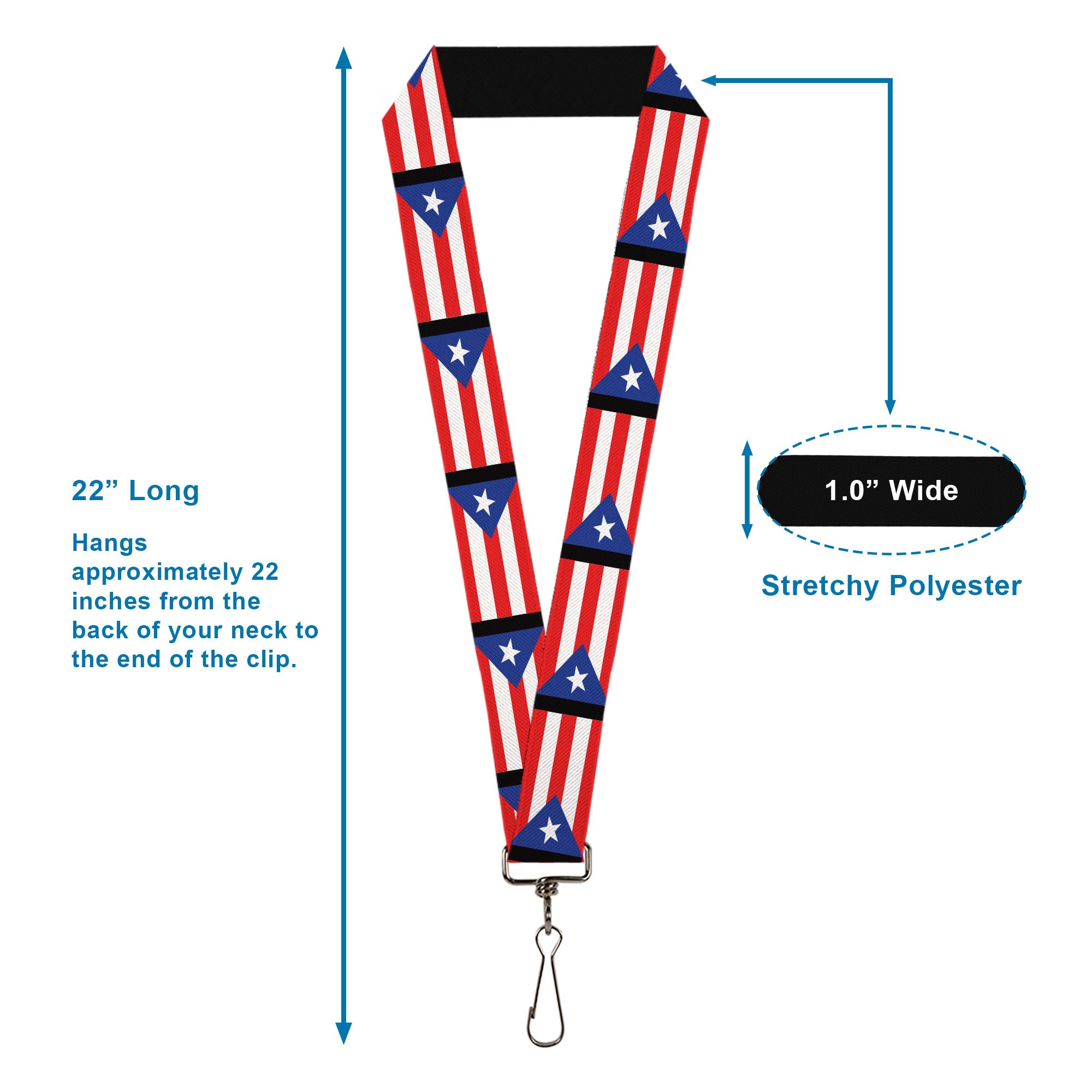 Lanyard - 1.0" - Puerto Rico Flag Repeat Black Lanyards Buckle-Down