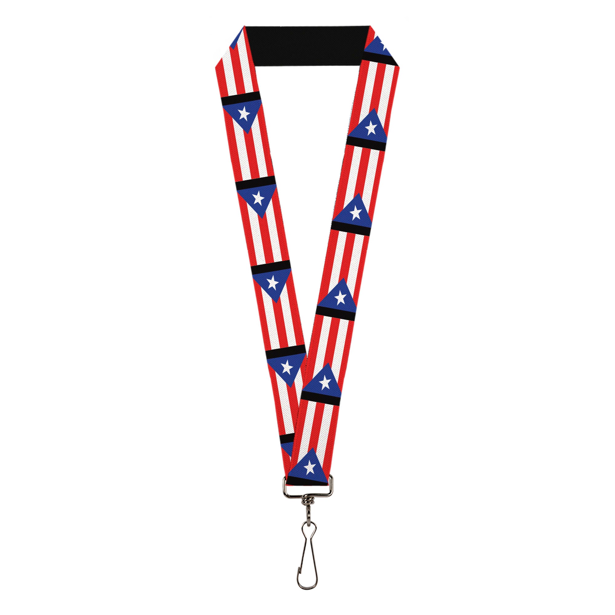 Lanyard - 1.0" - Puerto Rico Flag Repeat Black Lanyards Buckle-Down