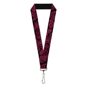 Lanyard - 1.0" - Paisley Black Neon Pink Lanyards Buckle-Down