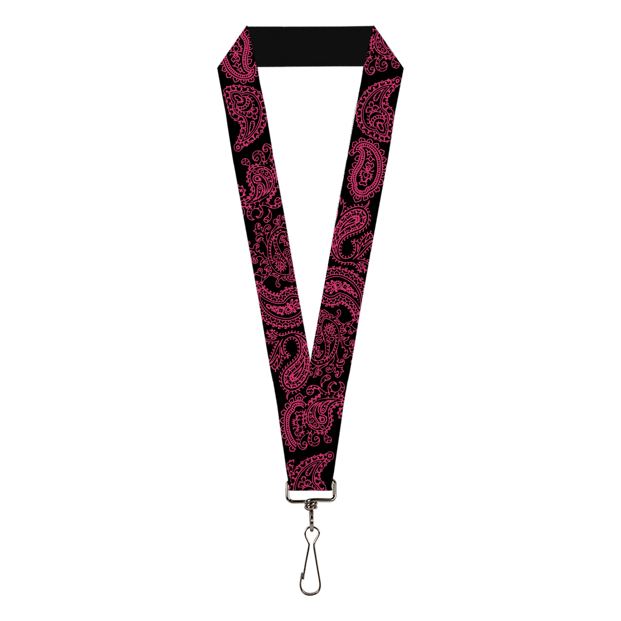 Lanyard - 1.0" - Paisley Black Neon Pink Lanyards Buckle-Down