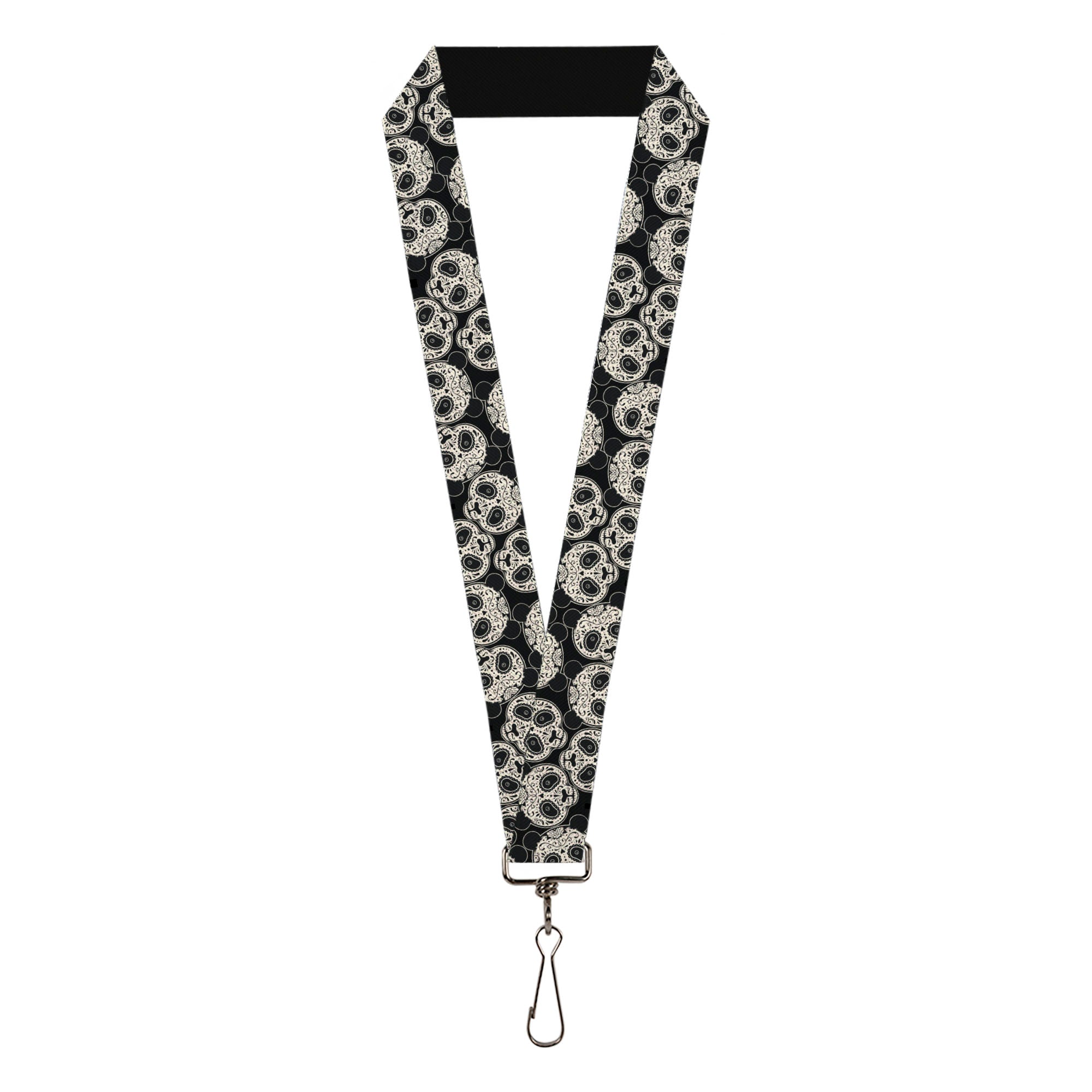Lanyard - 1.0" - Panda Bear Sugar Skull Scattered Black White Lanyards Buckle-Down