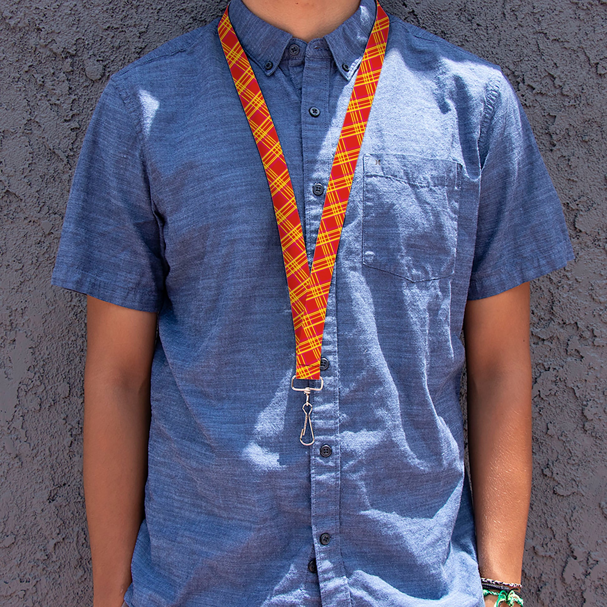 Lanyard - 1.0" - Plaid X4 Fluorescent Oranges Pinks Yellow Lanyards Buckle-Down