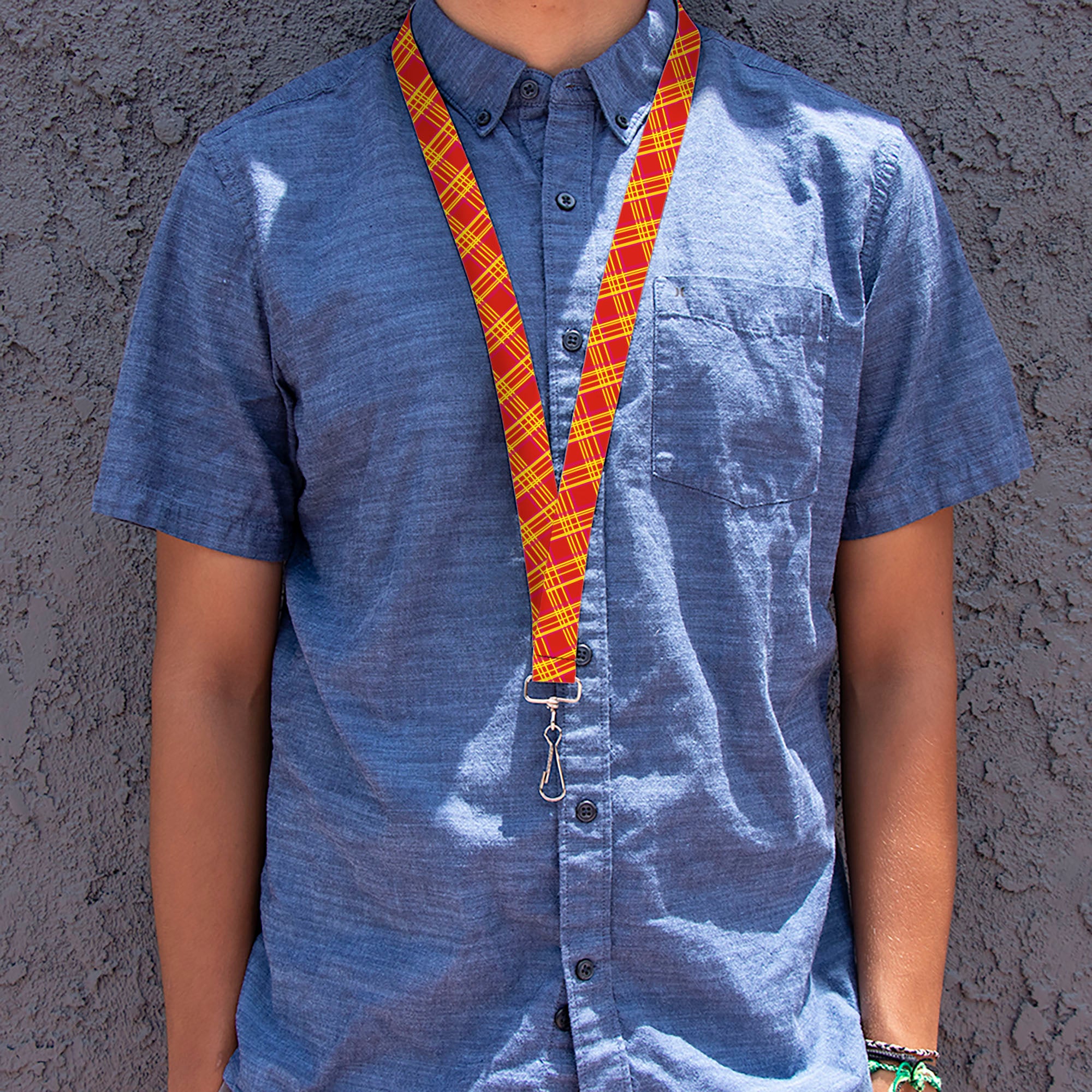 Lanyard - 1.0" - Plaid X4 Fluorescent Oranges Pinks Yellow Lanyards Buckle-Down