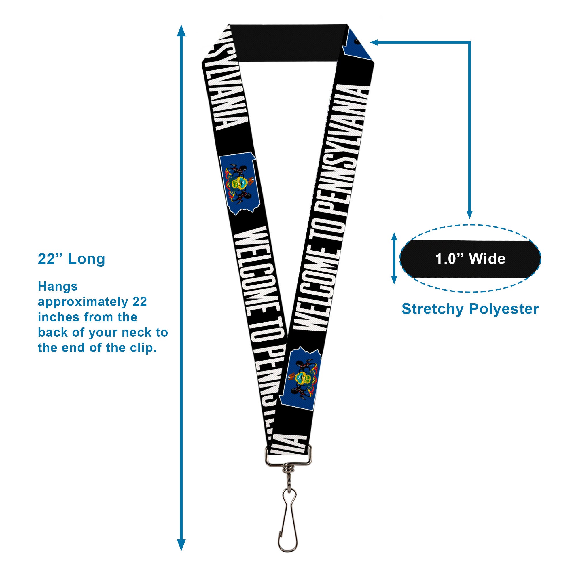 Lanyard - 1.0" - Pennsylvania Flag Silhouette WELCOME TO PENNSYLVANIA Lanyards Buckle-Down