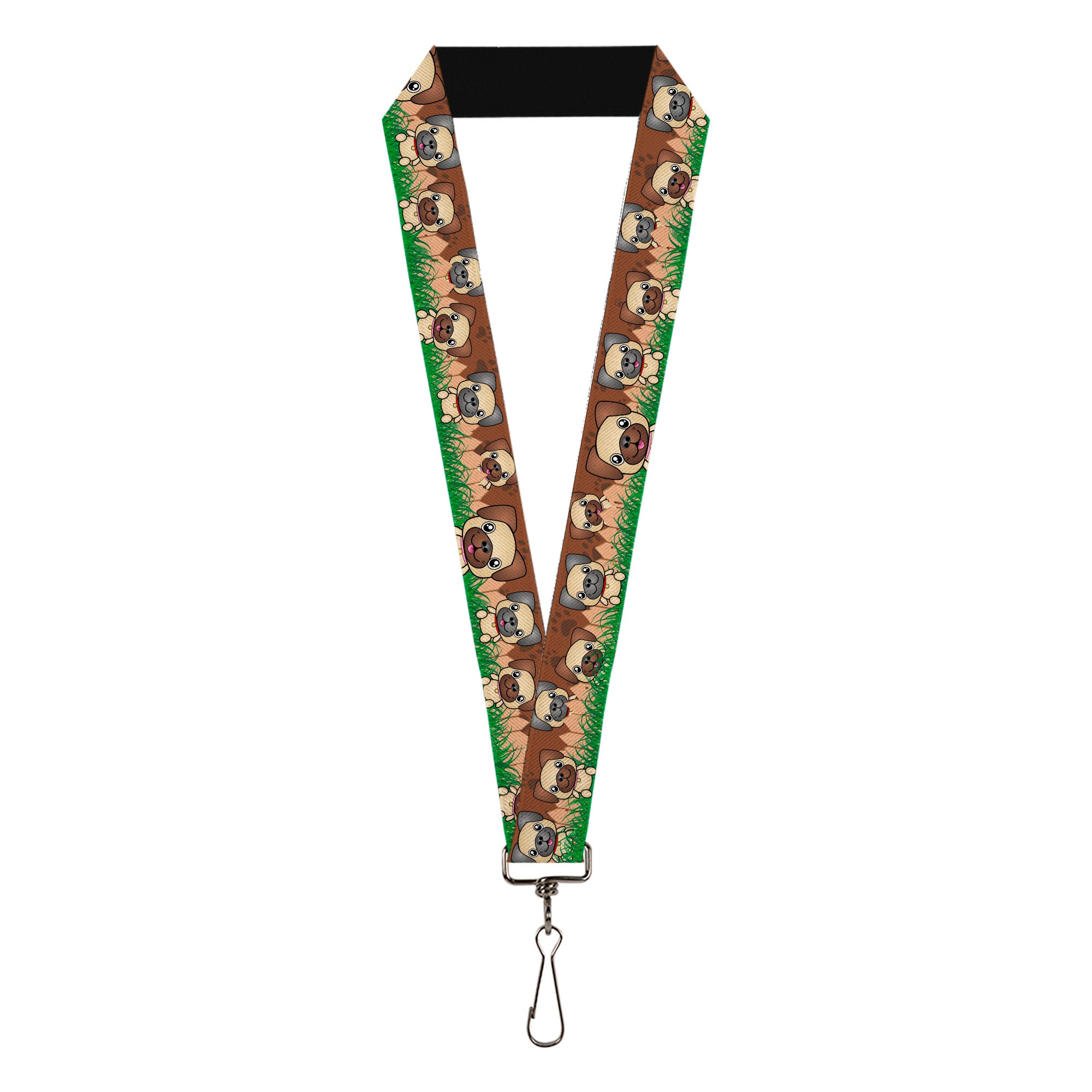 Lanyard - 1.0" - Pug Puppies Paw Prints Browns Greens Lanyards Buckle-Down