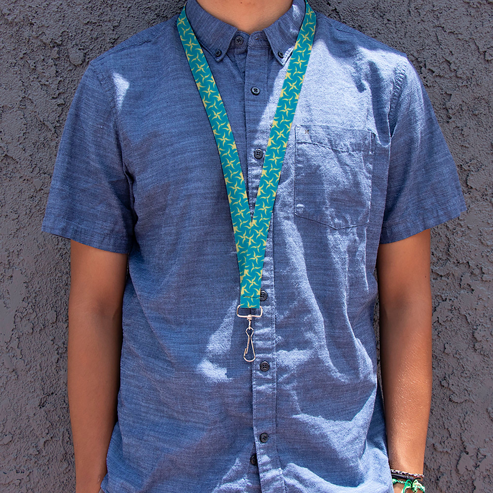 Lanyard - 1.0" - Pinwheel Plumes Beige Turquoise Lanyards Buckle-Down