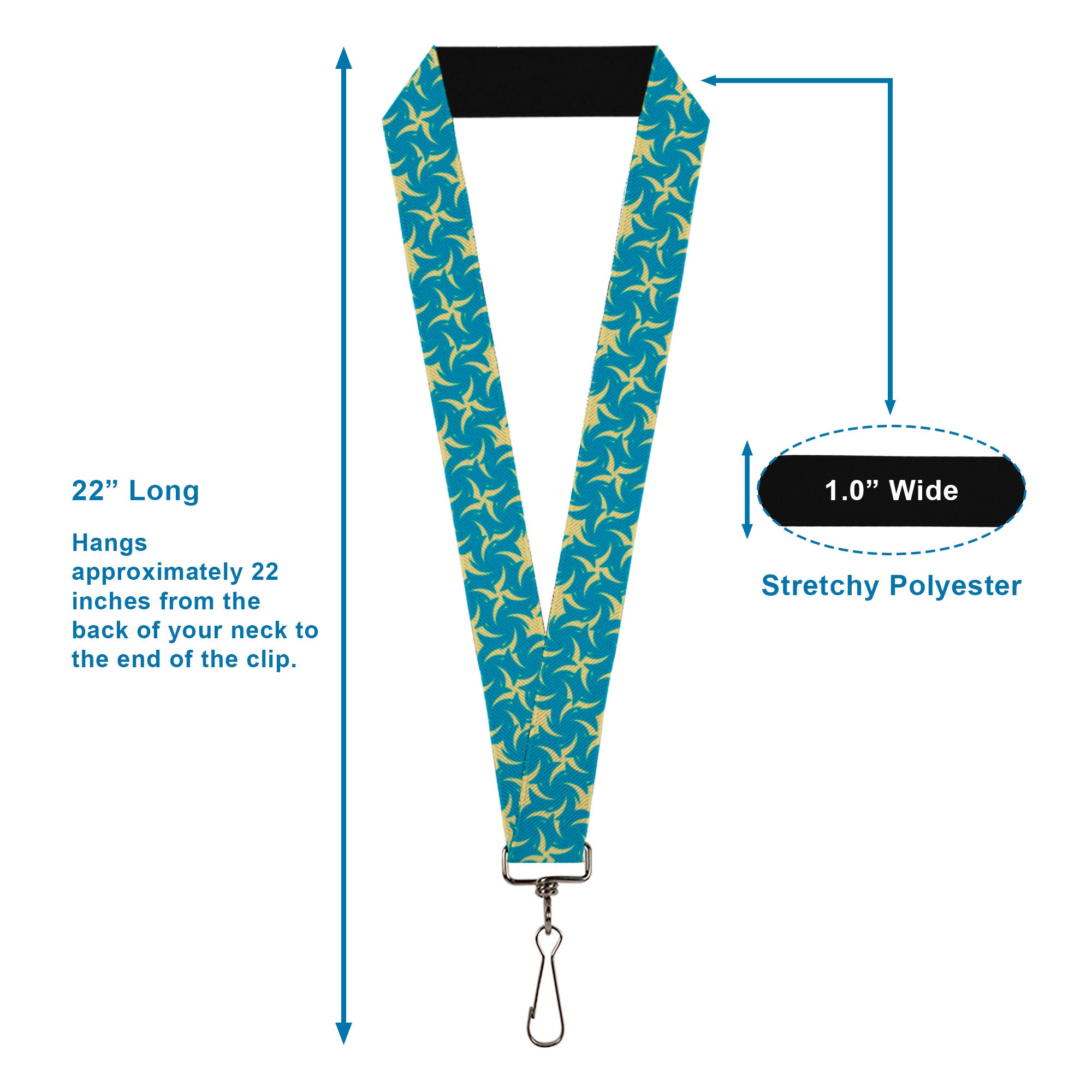 Lanyard - 1.0" - Pinwheel Plumes Beige Turquoise Lanyards Buckle-Down