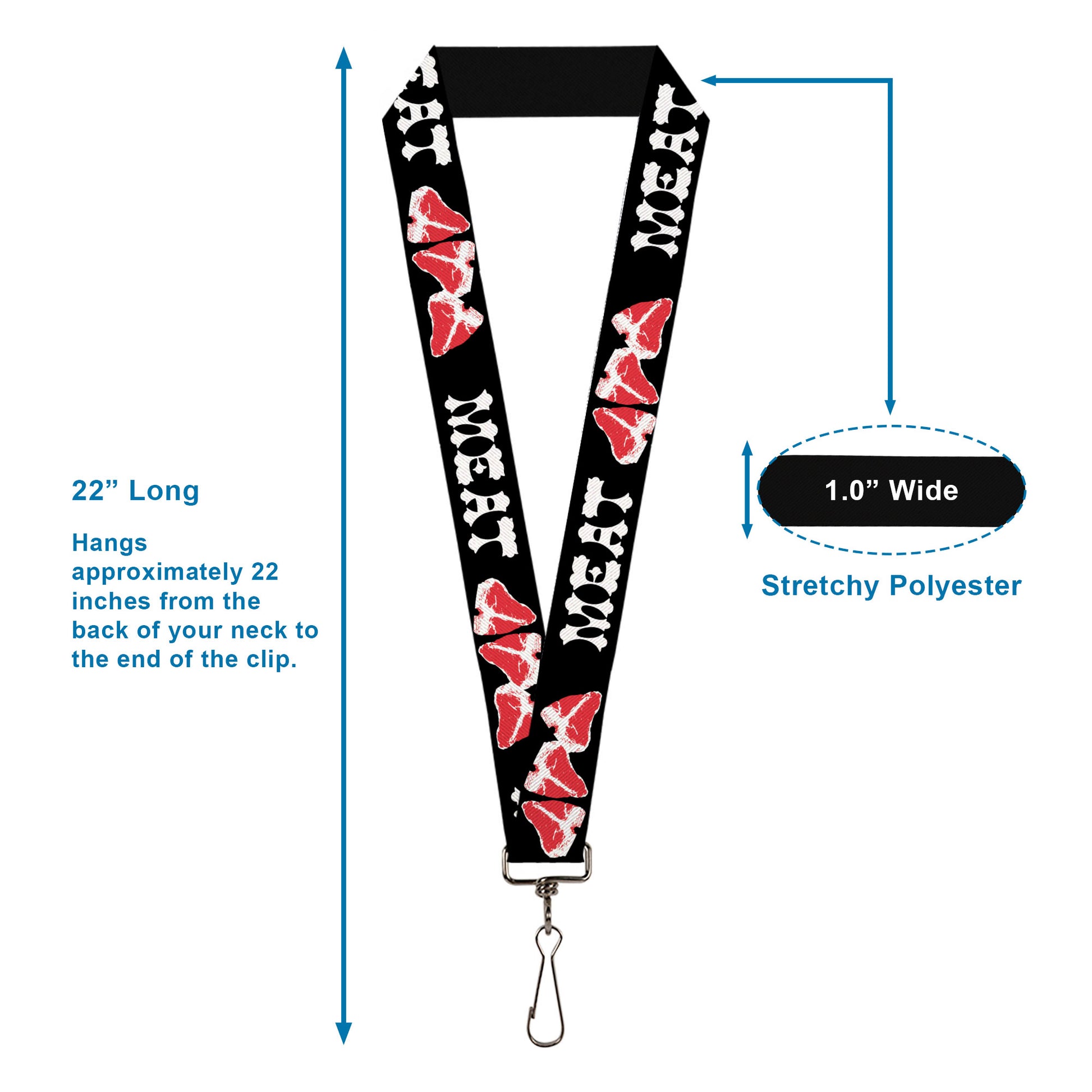 Lanyard - 1.0" - Steaks w MEAT Text Lanyards Buckle-Down
