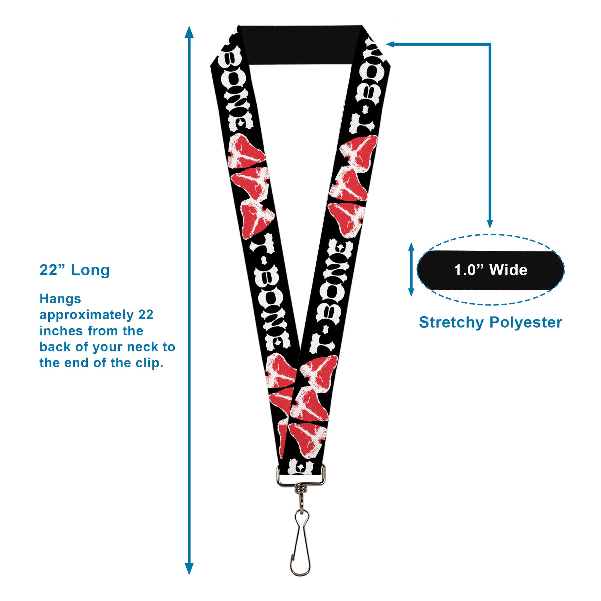 Lanyard - 1.0" - Steaks w T-BONE Text Lanyards Buckle-Down