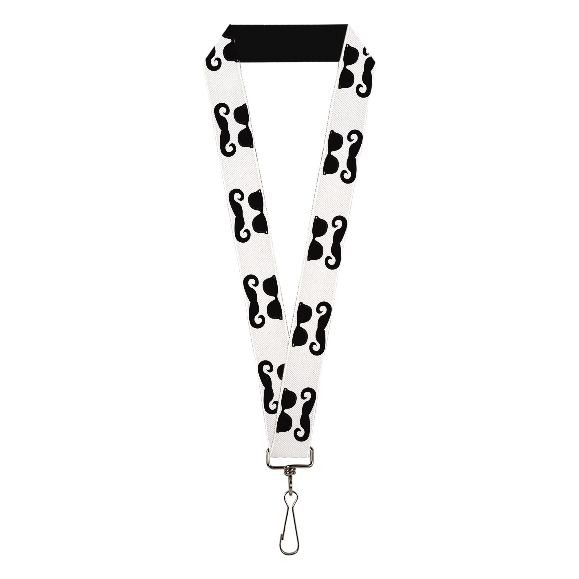 Lanyard - 1.0" - Sunglasses & Mustache White Black Lanyards Buckle-Down