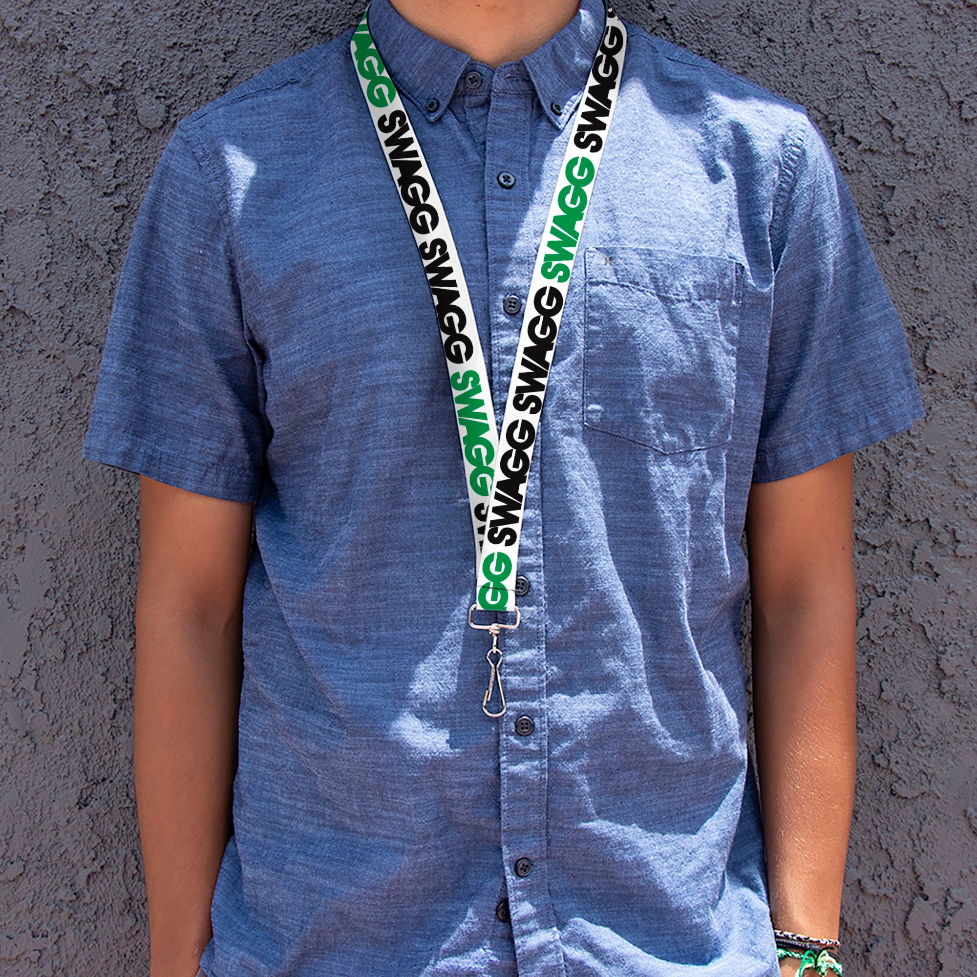 Lanyard - 1.0" - SWAGG White Black Green Lanyards Buckle-Down