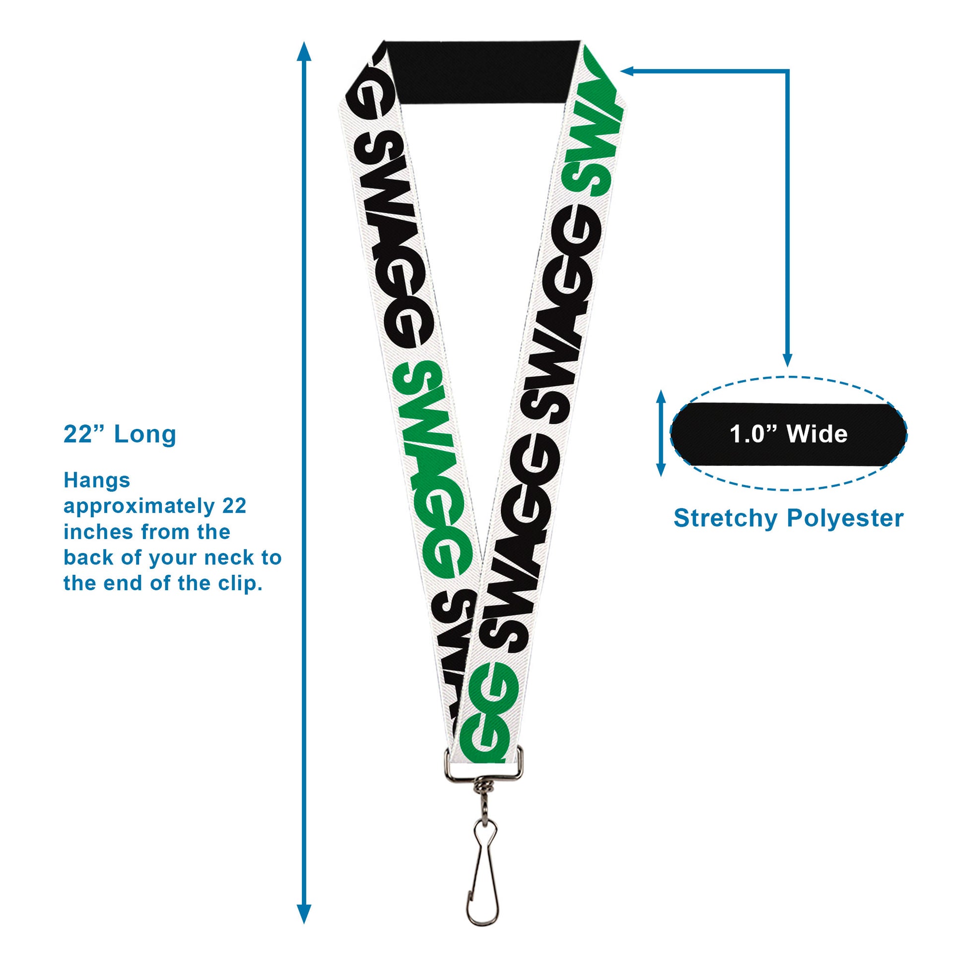 Lanyard - 1.0" - SWAGG White Black Green Lanyards Buckle-Down