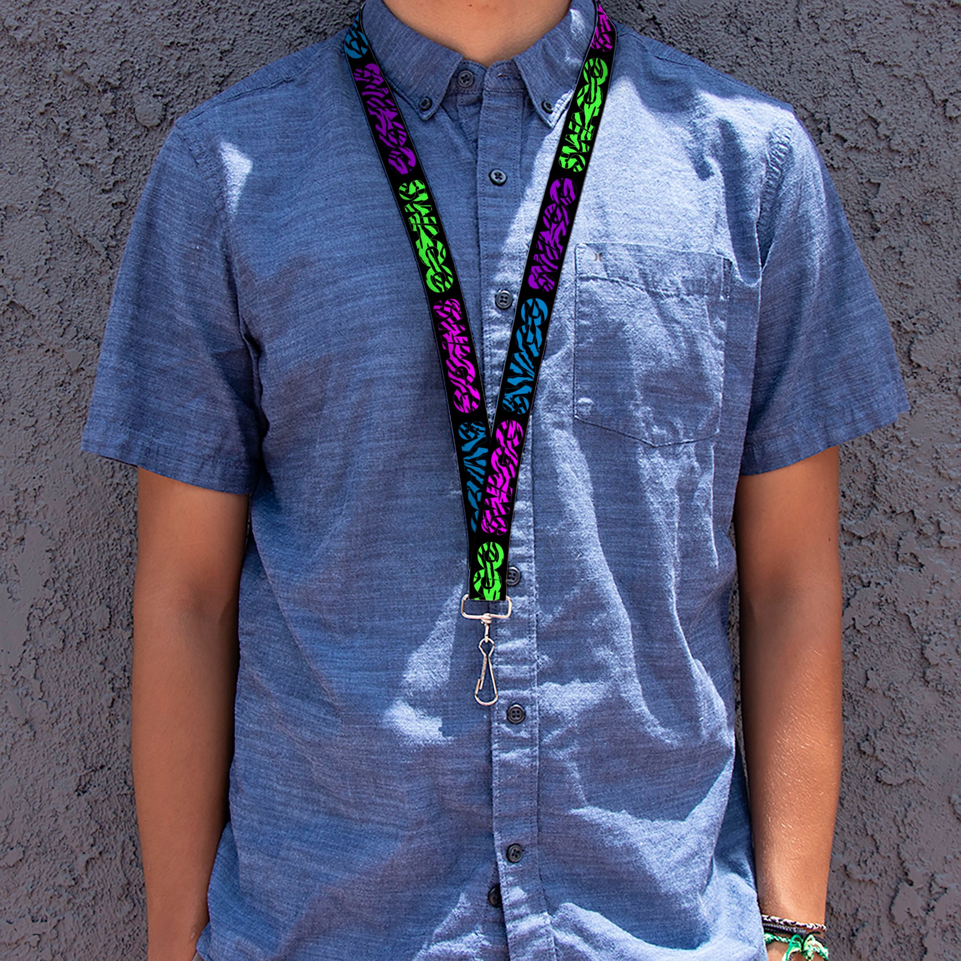 Lanyard - 1.0" - SWAGG Black Zebra Multi Neon Lanyards Buckle-Down