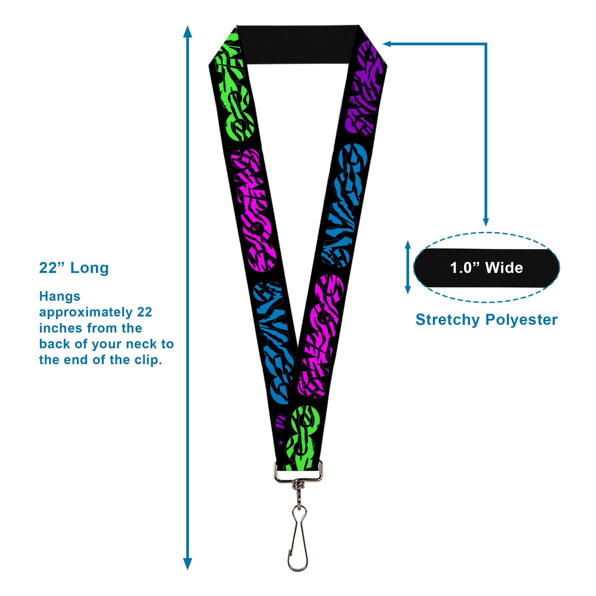 Lanyard - 1.0" - SWAGG Black Zebra Multi Neon Lanyards Buckle-Down