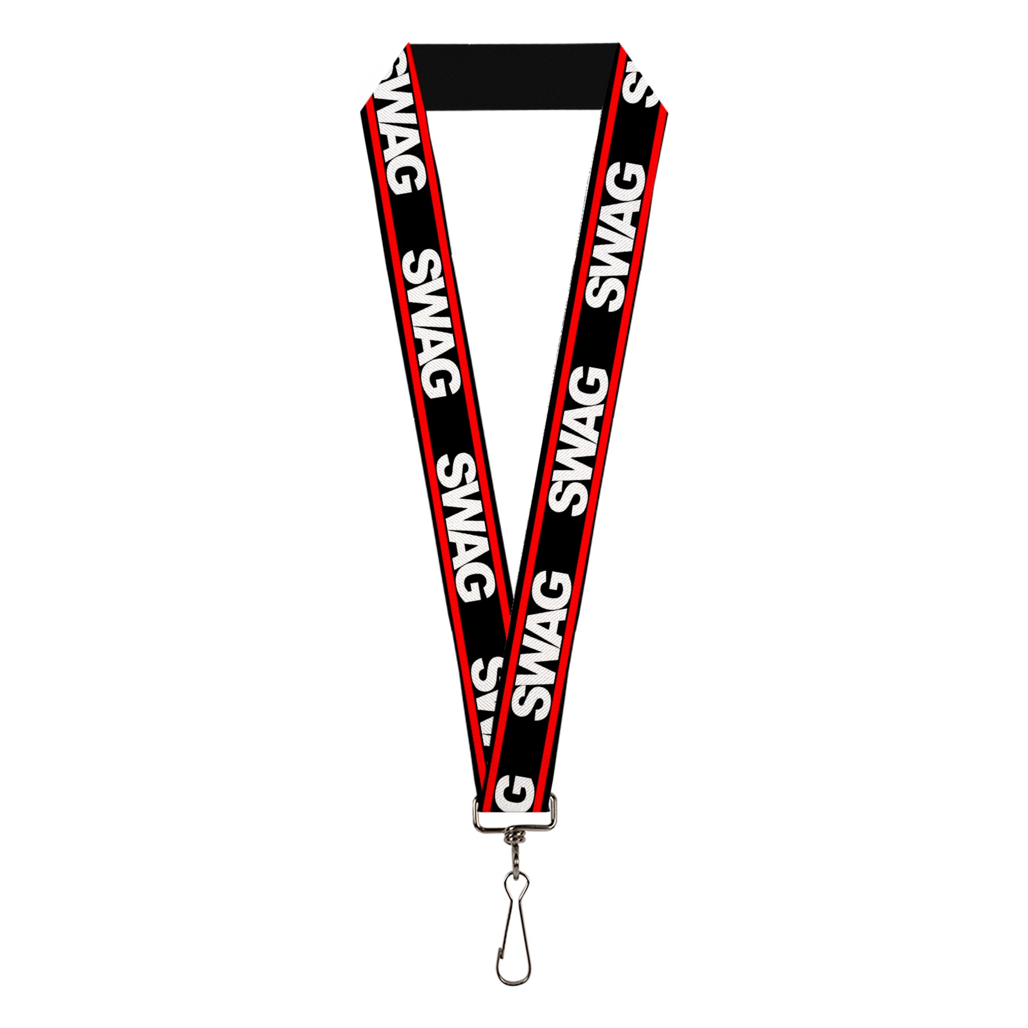 Lanyard - 1.0" - SWAGG Black White Red Stripe Lanyards Buckle-Down