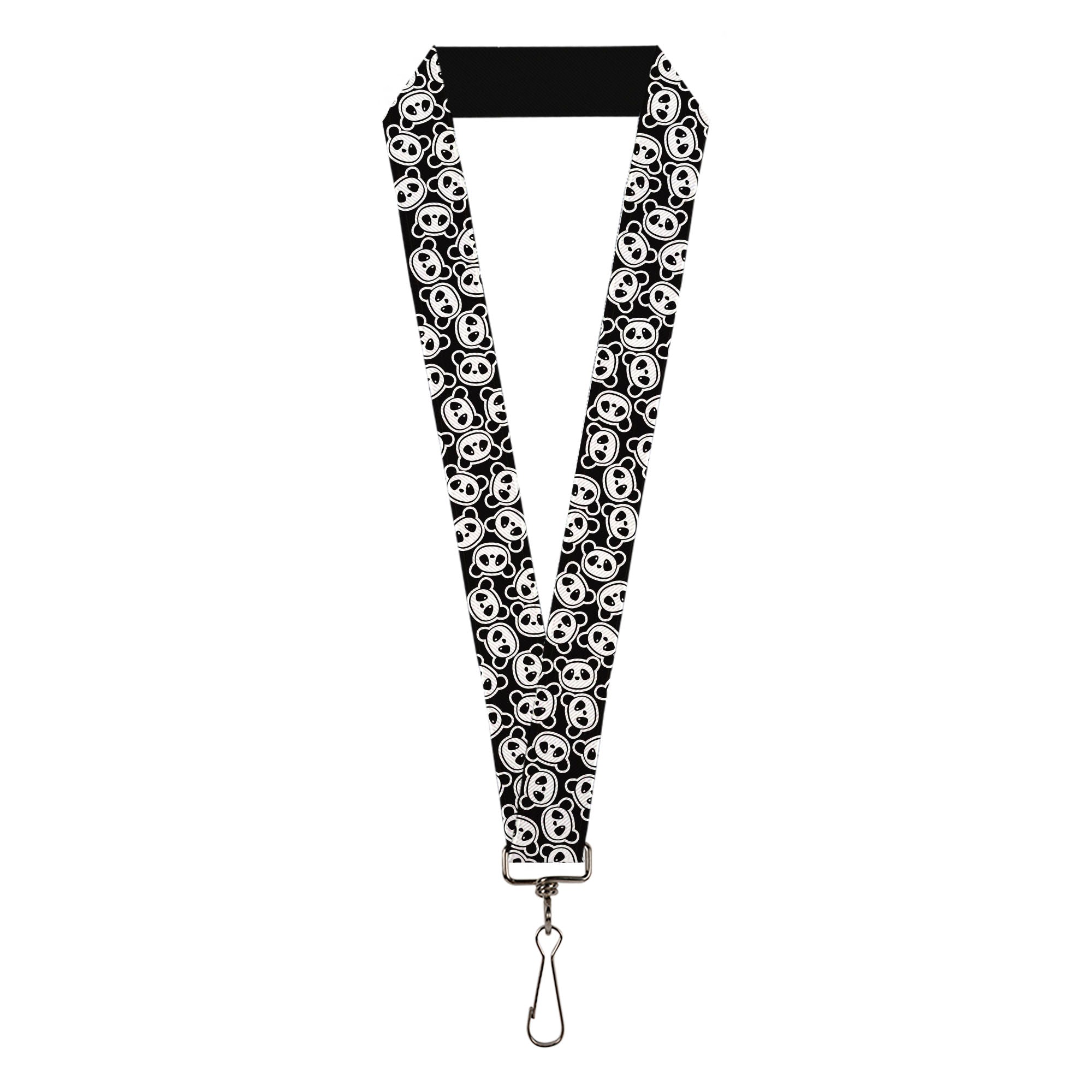 Lanyard - 1.0" - Scattered Panda Bear Cartoon2 Black White Lanyards Buckle-Down