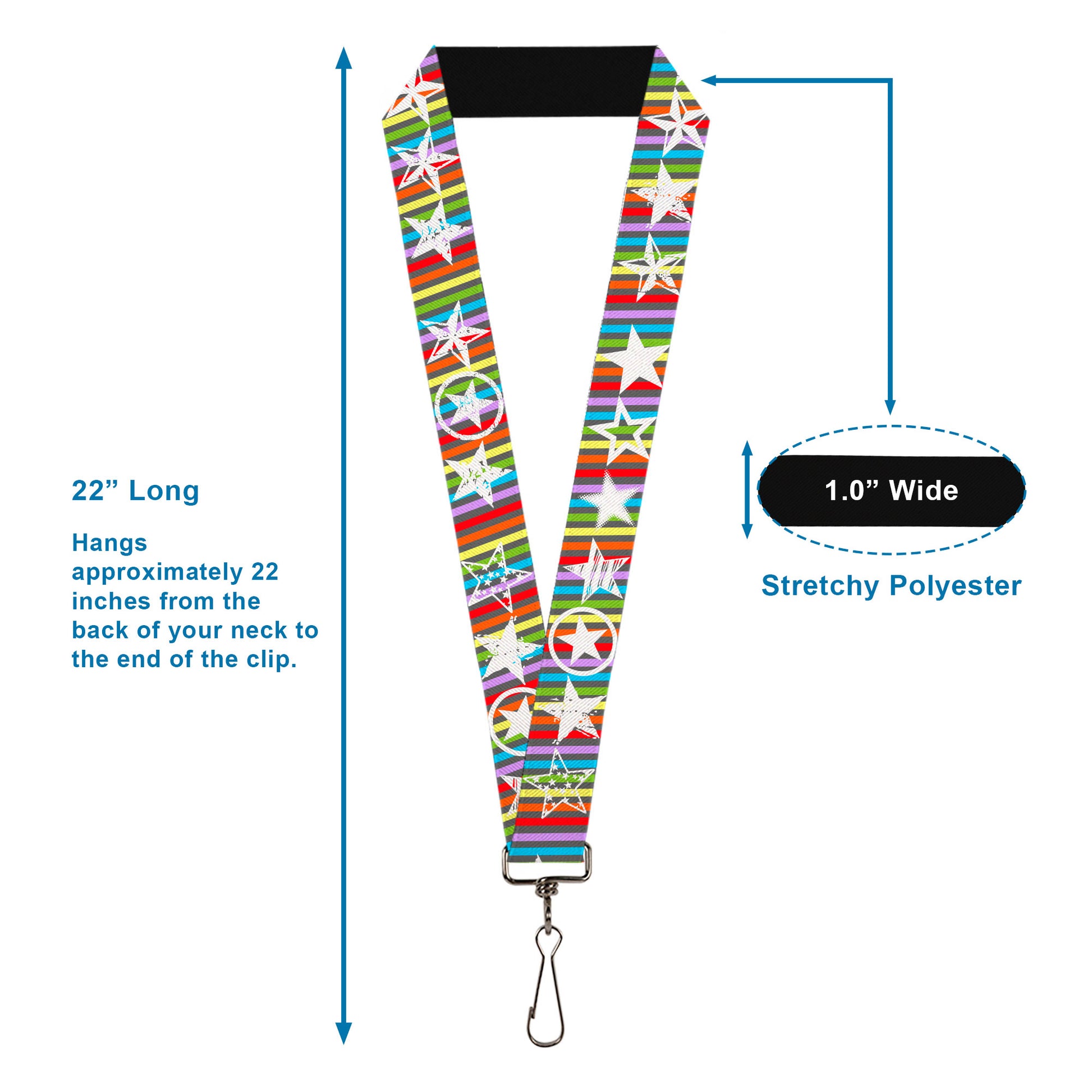 Lanyard - 1.0" - Stars w Lines Gray Multi Color White Lanyards Buckle-Down