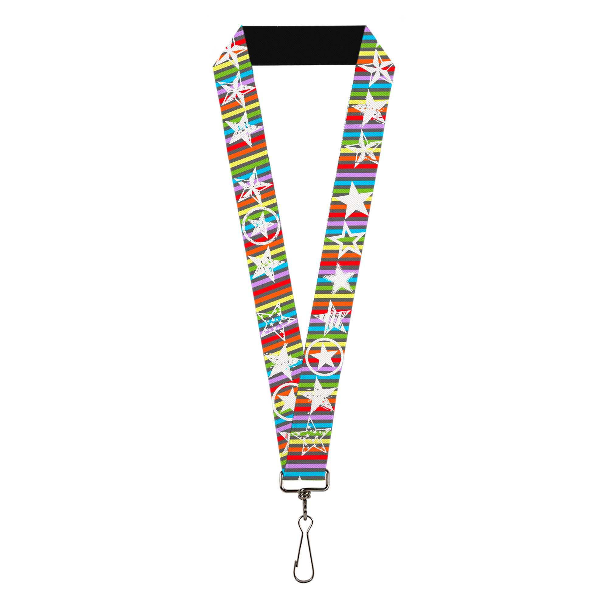 Lanyard - 1.0" - Stars w Lines Gray Multi Color White Lanyards Buckle-Down