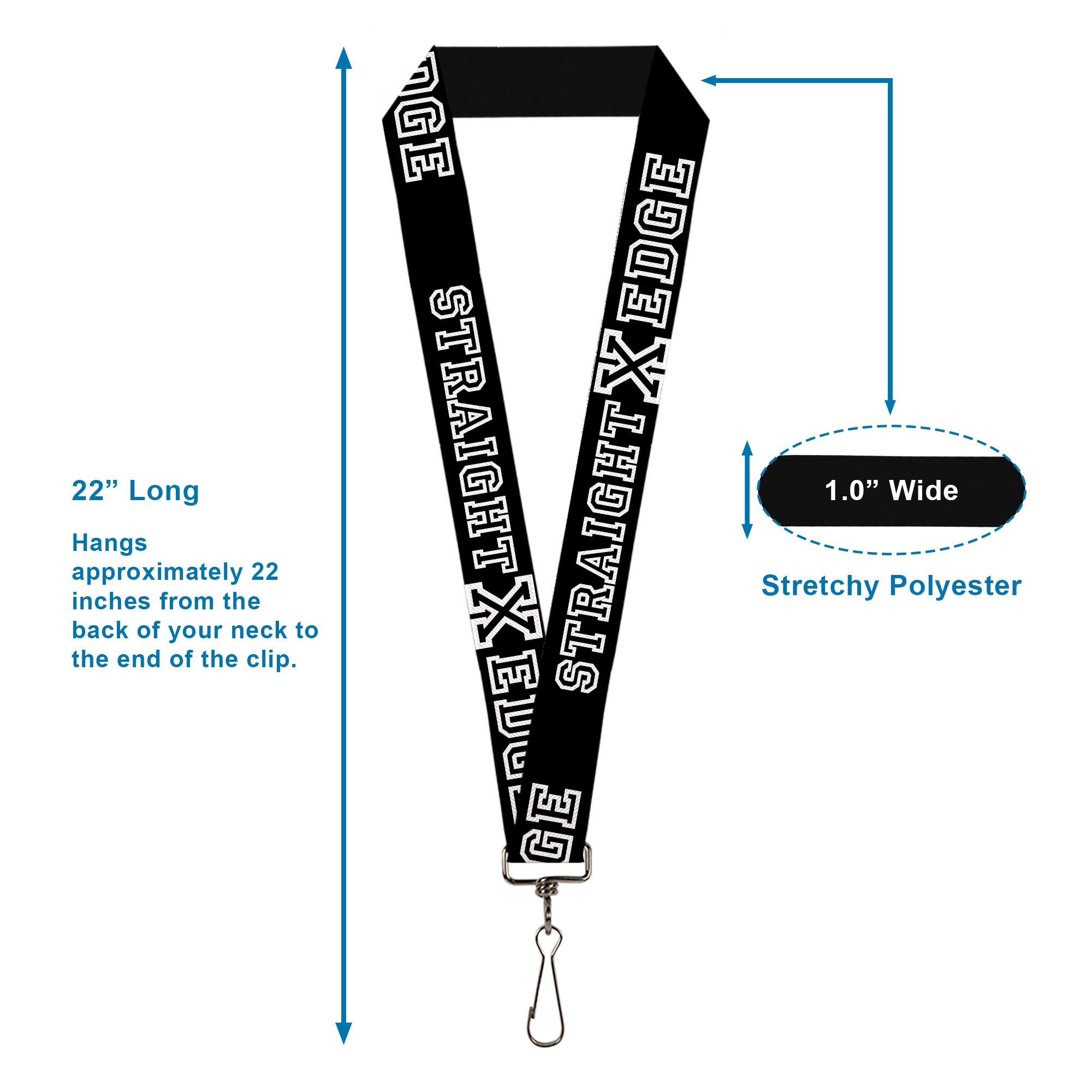 Lanyard - 1.0" - STRAIGHT EDGE Black White Lanyards Buckle-Down