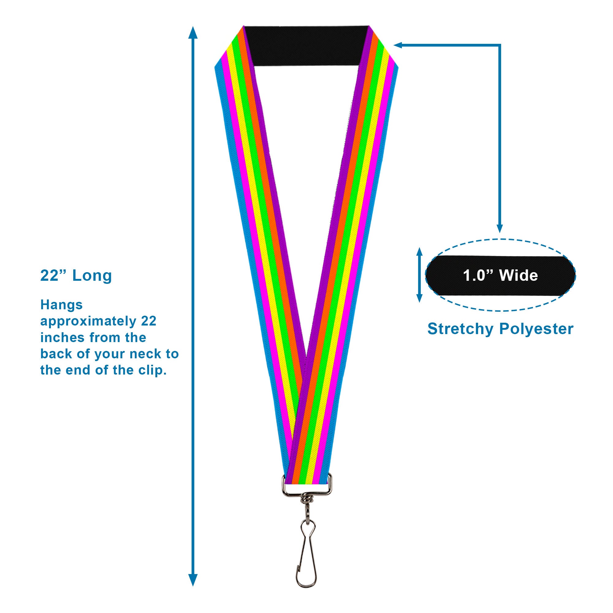 Lanyard - 1.0" - Stripes Purple Orange Green Yellow Pink Blue Lanyards Buckle-Down