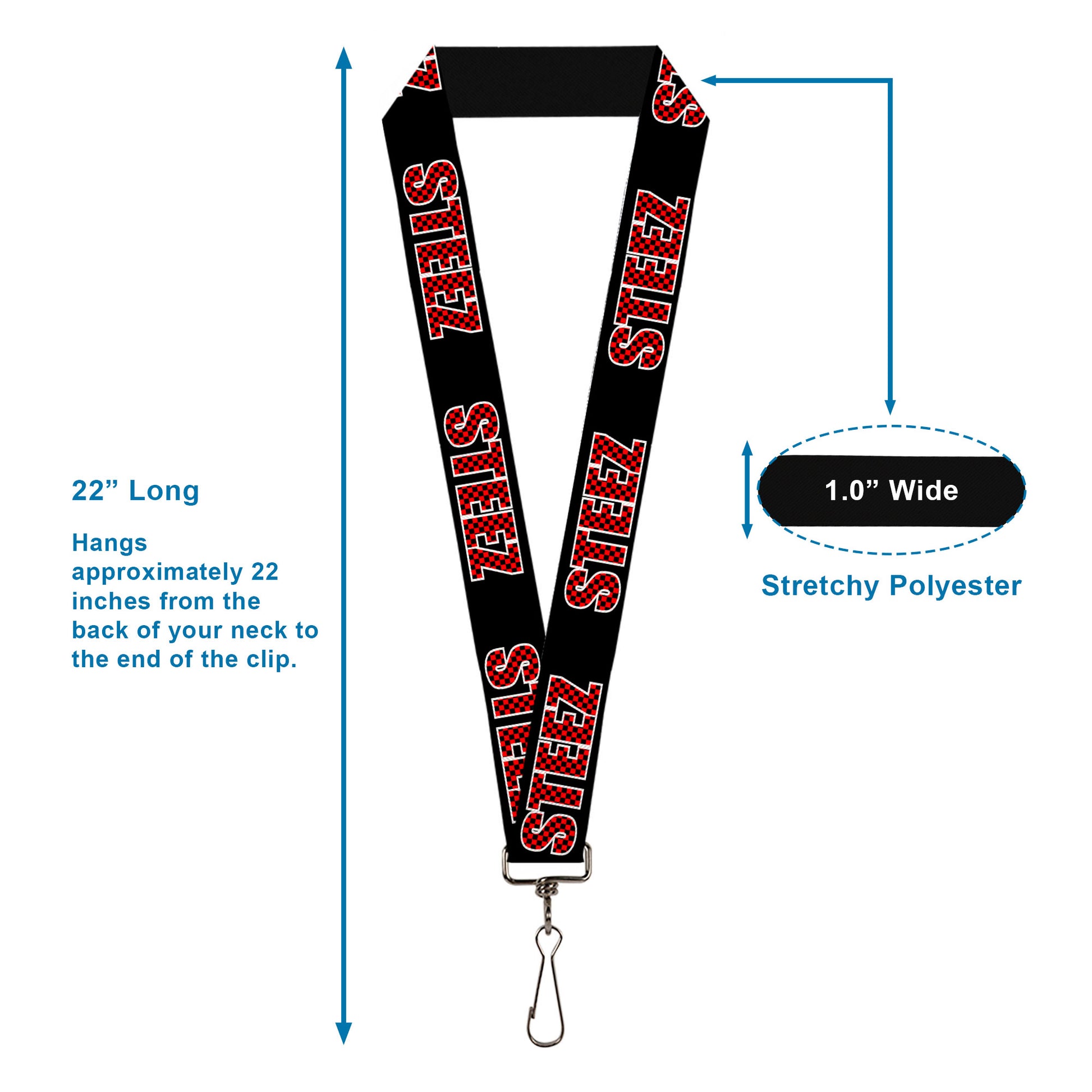 Lanyard - 1.0" - STEEZ Black Checker Black Red Lanyards Buckle-Down