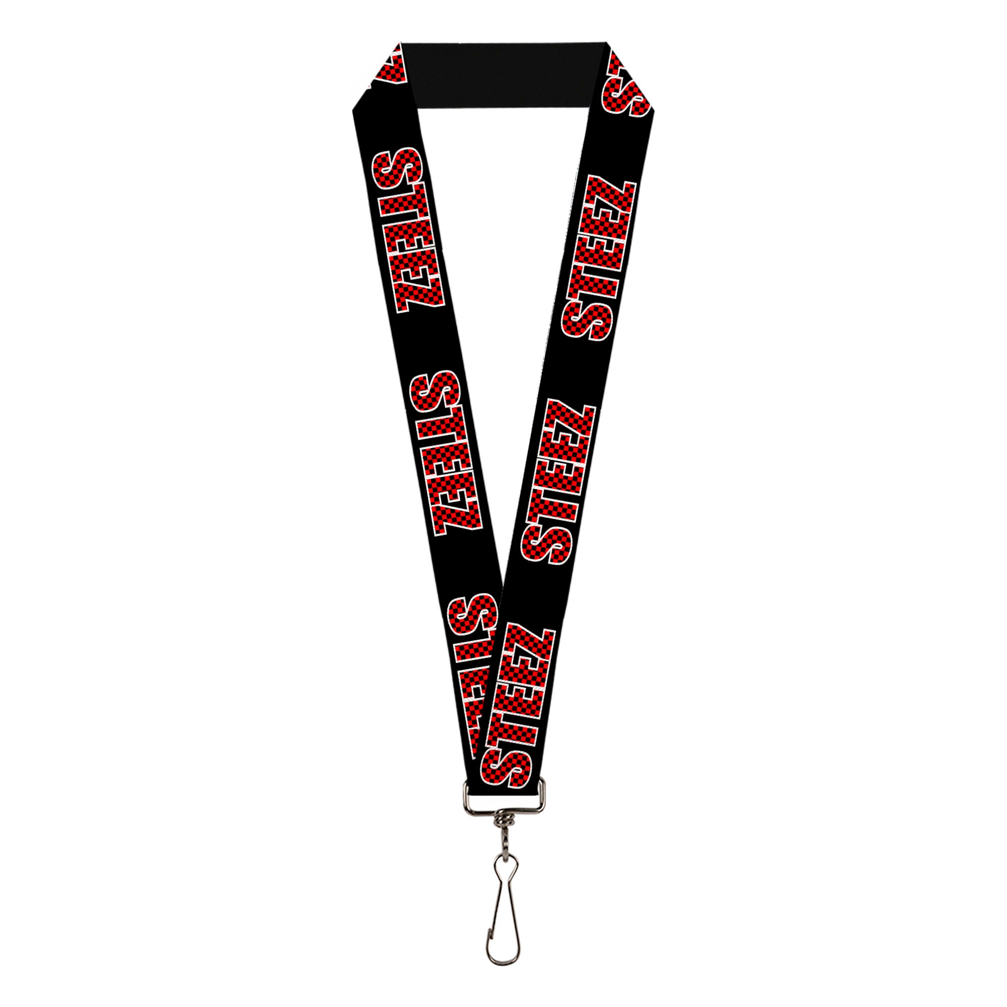 Lanyard - 1.0" - STEEZ Black Checker Black Red Lanyards Buckle-Down
