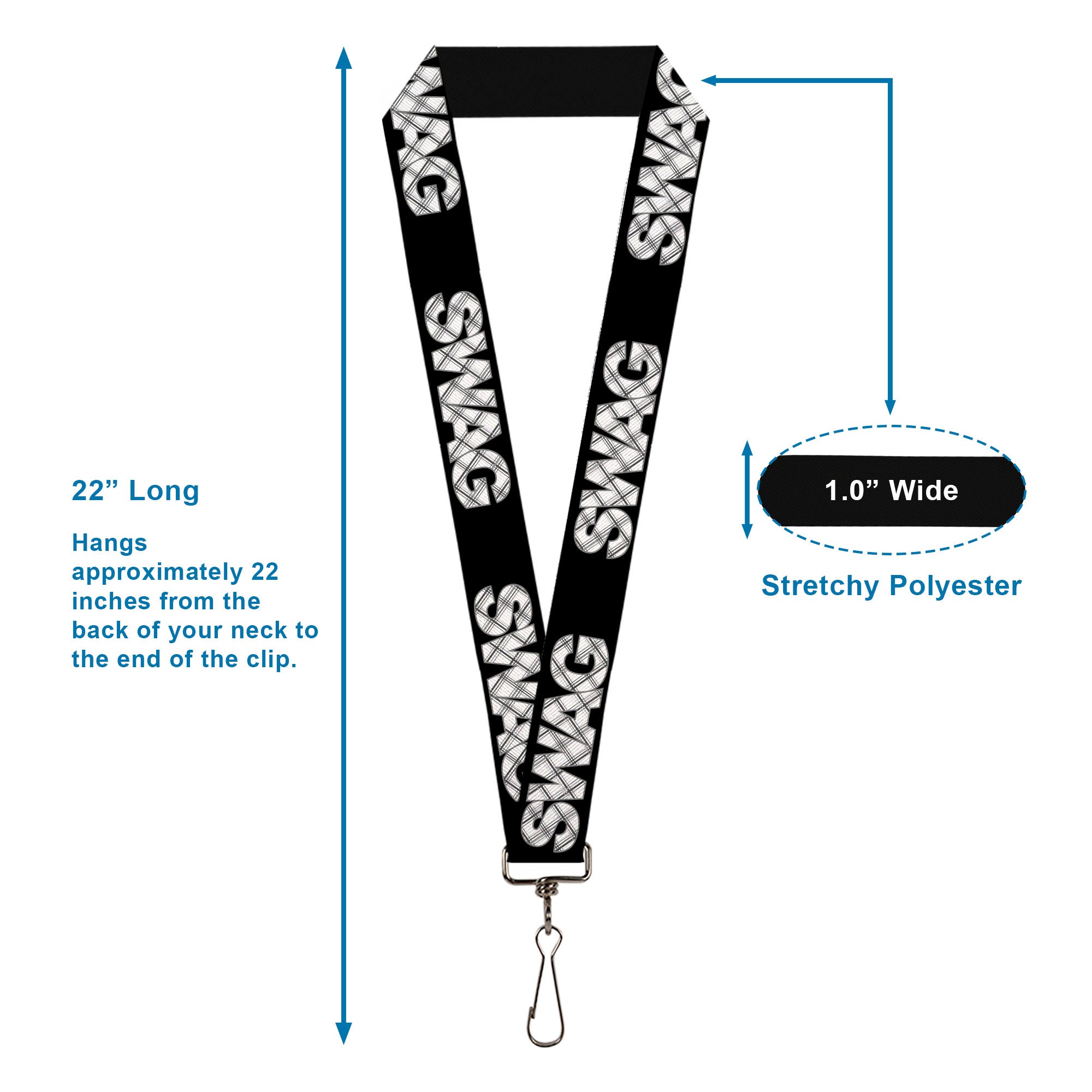 Lanyard - 1.0" - SWAG Black Plaid X White Gray Lanyards Buckle-Down