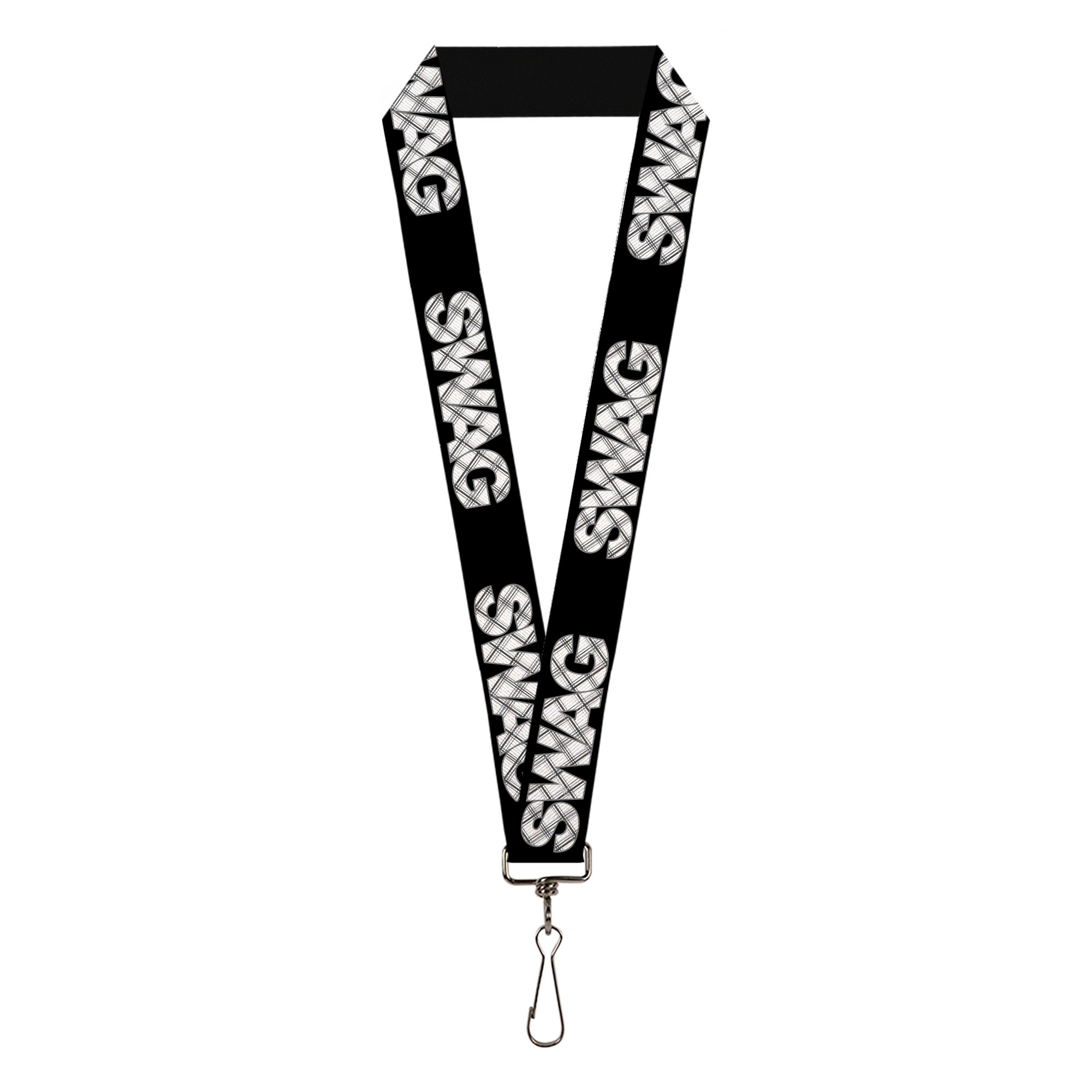Lanyard - 1.0" - SWAG Black Plaid X White Gray Lanyards Buckle-Down