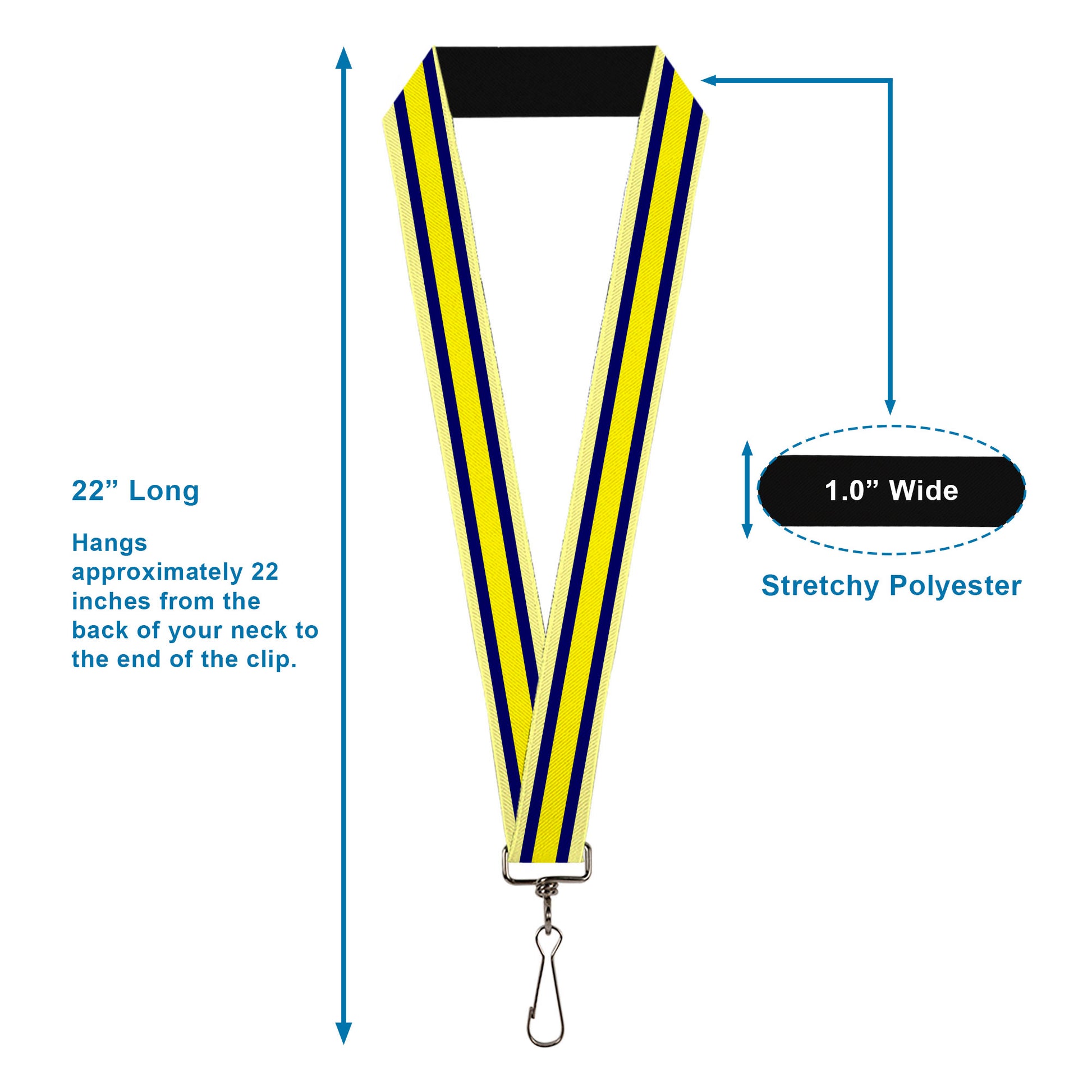 Lanyard - 1.0" - Stripes Light Yellow Navy Yellow Lanyards Buckle-Down