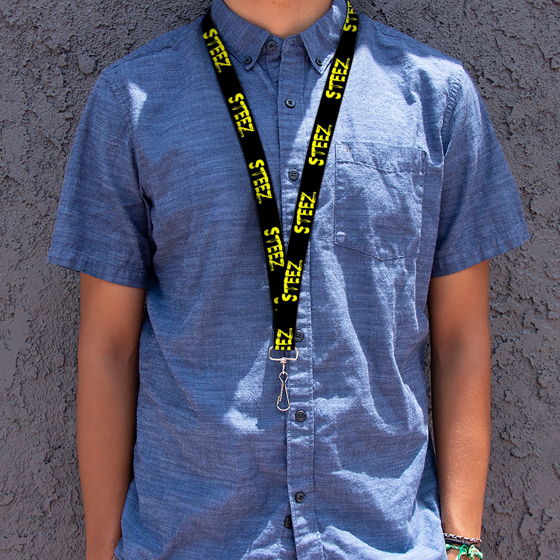 Lanyard - 1.0" - STEEZ Brushed Black Yellow Lanyards Buckle-Down