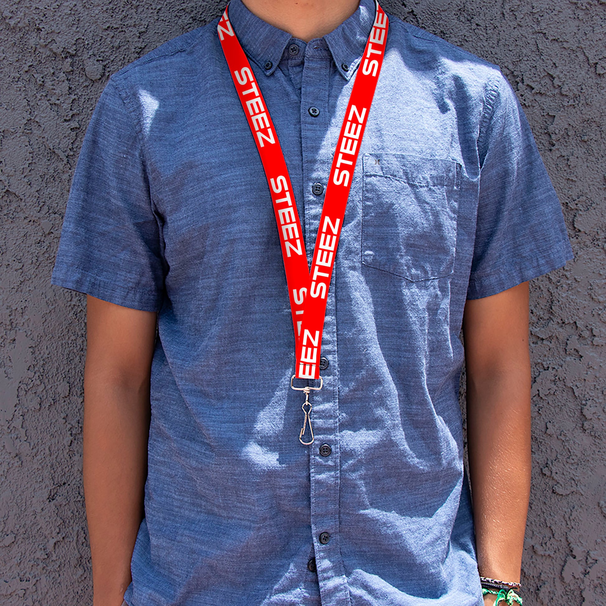 Lanyard - 1.0" - STEEZ Flat Red White Lanyards Buckle-Down