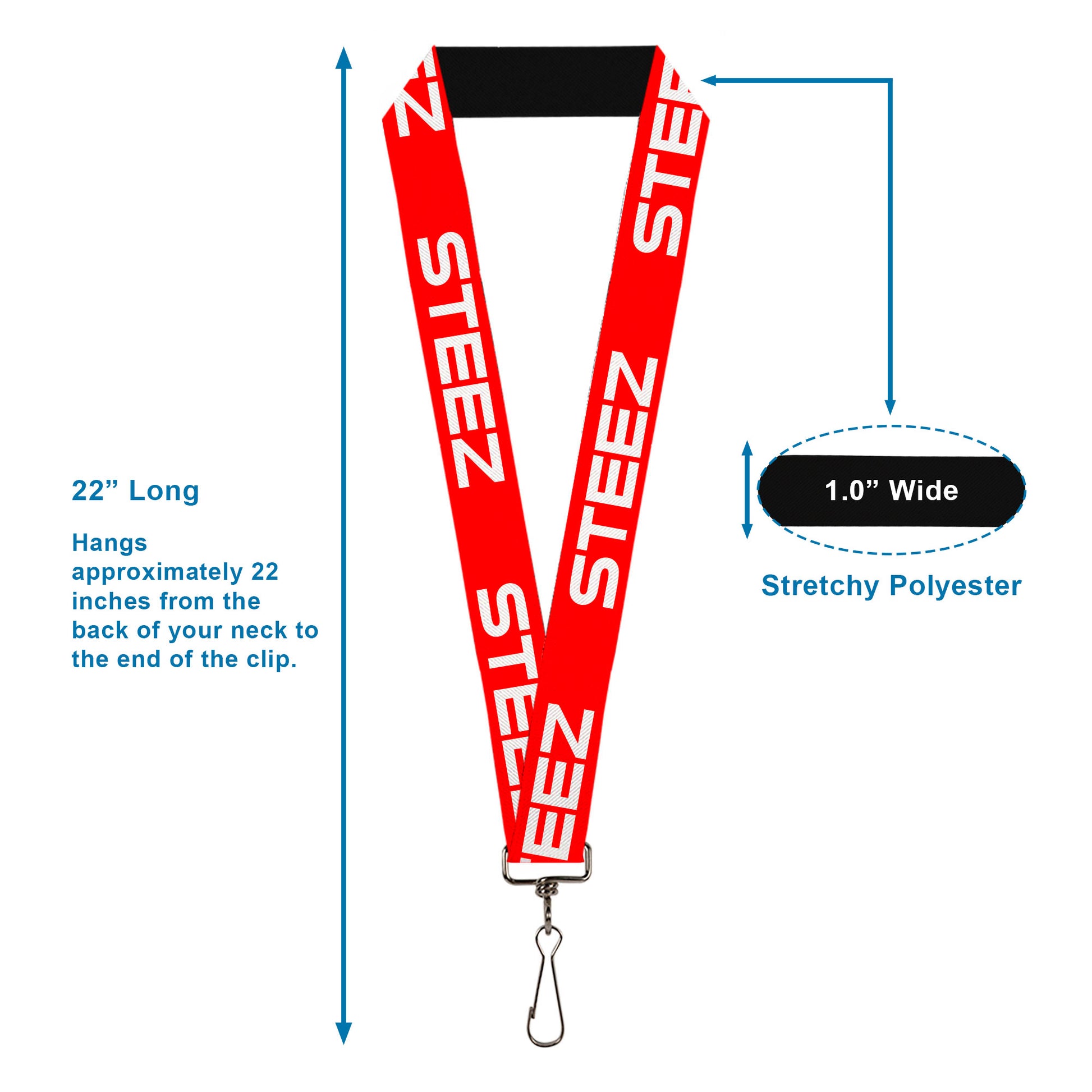 Lanyard - 1.0" - STEEZ Flat Red White Lanyards Buckle-Down