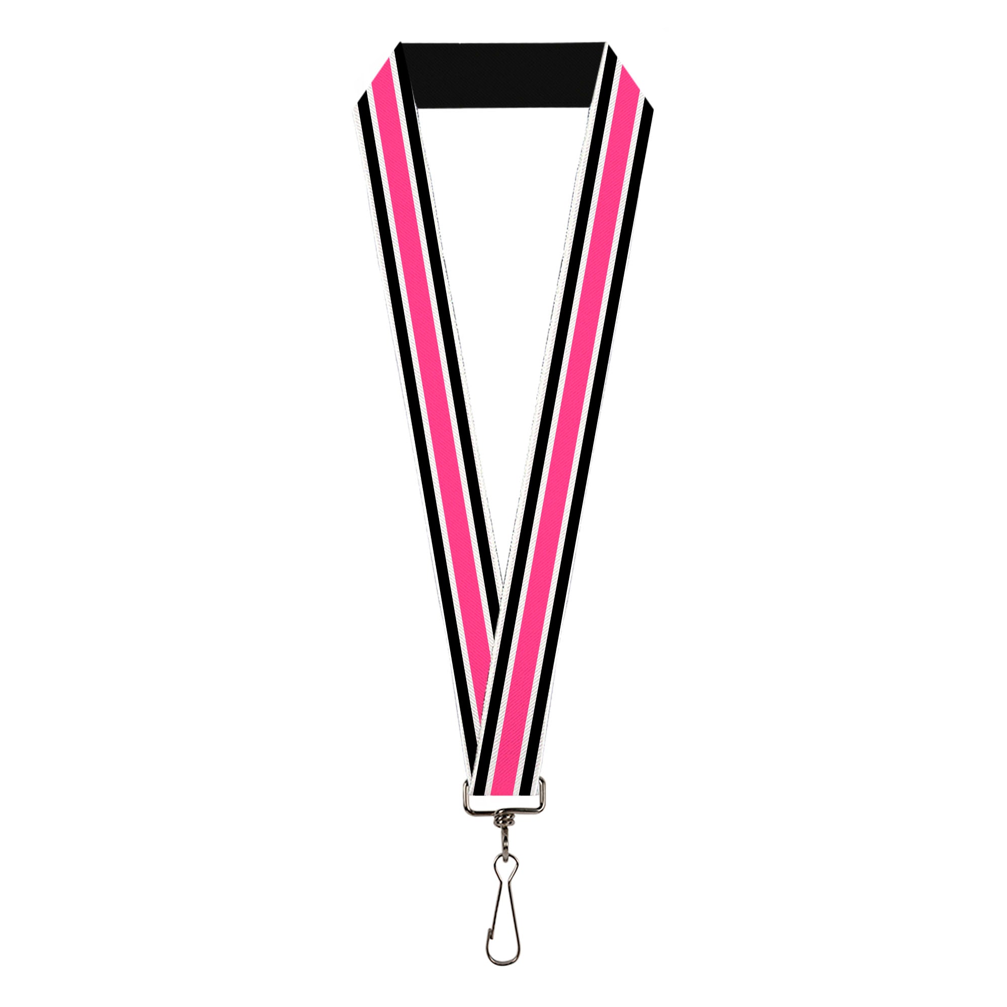 Lanyard - 1.0" - Stripes White Black White Pink Lanyards Buckle-Down