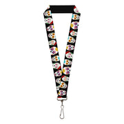 Lanyard - 1.0" - Sugar Skull Outline Black Multi Color Lanyards Buckle-Down