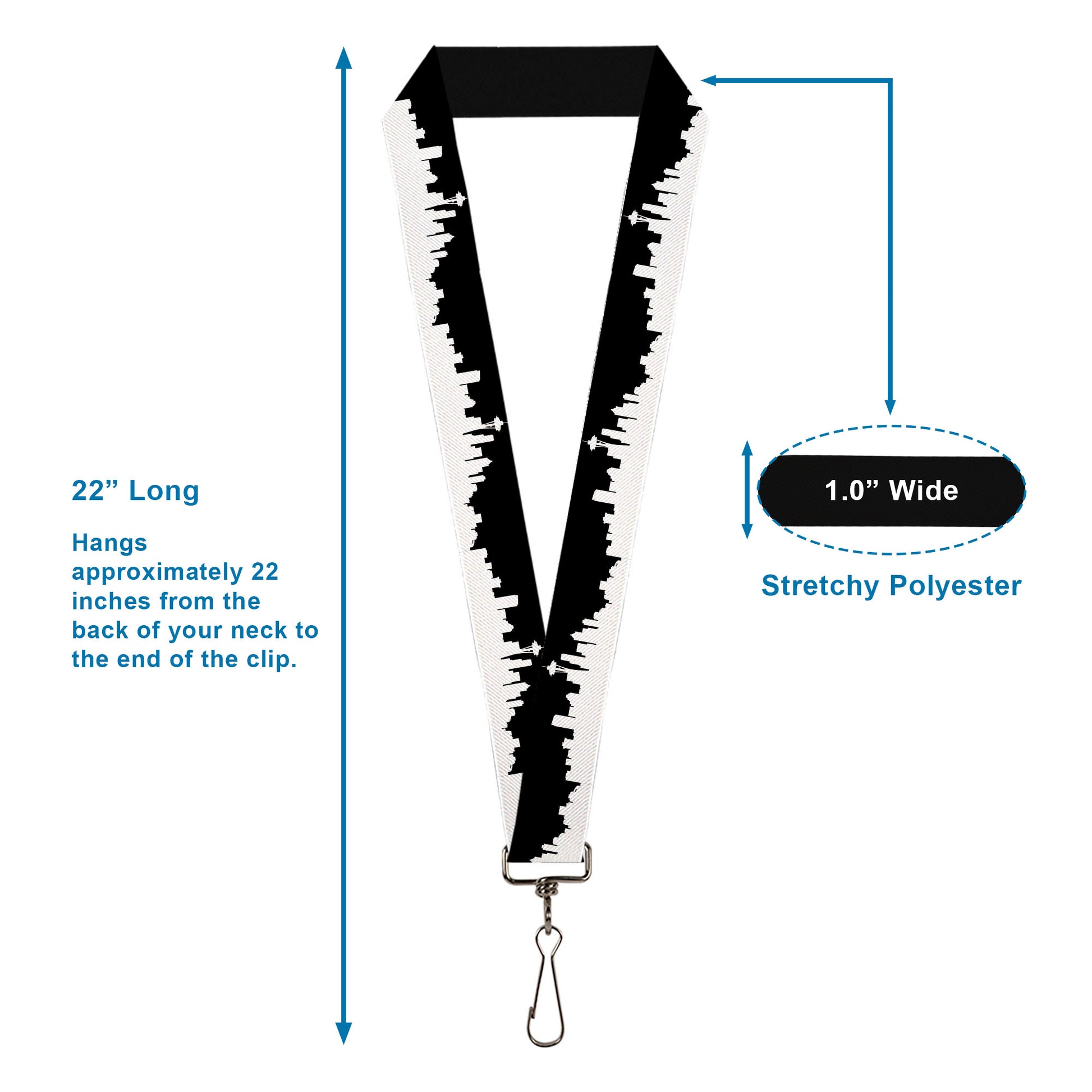 Lanyard - 1.0" - Seattle Solid Skyline Black White Lanyards Buckle-Down