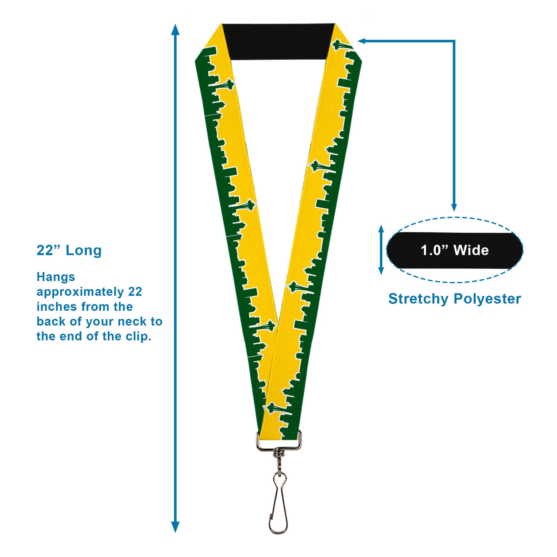 Lanyard - 1.0" - Seattle Skyline Yellow Emerald Green Lanyards Buckle-Down