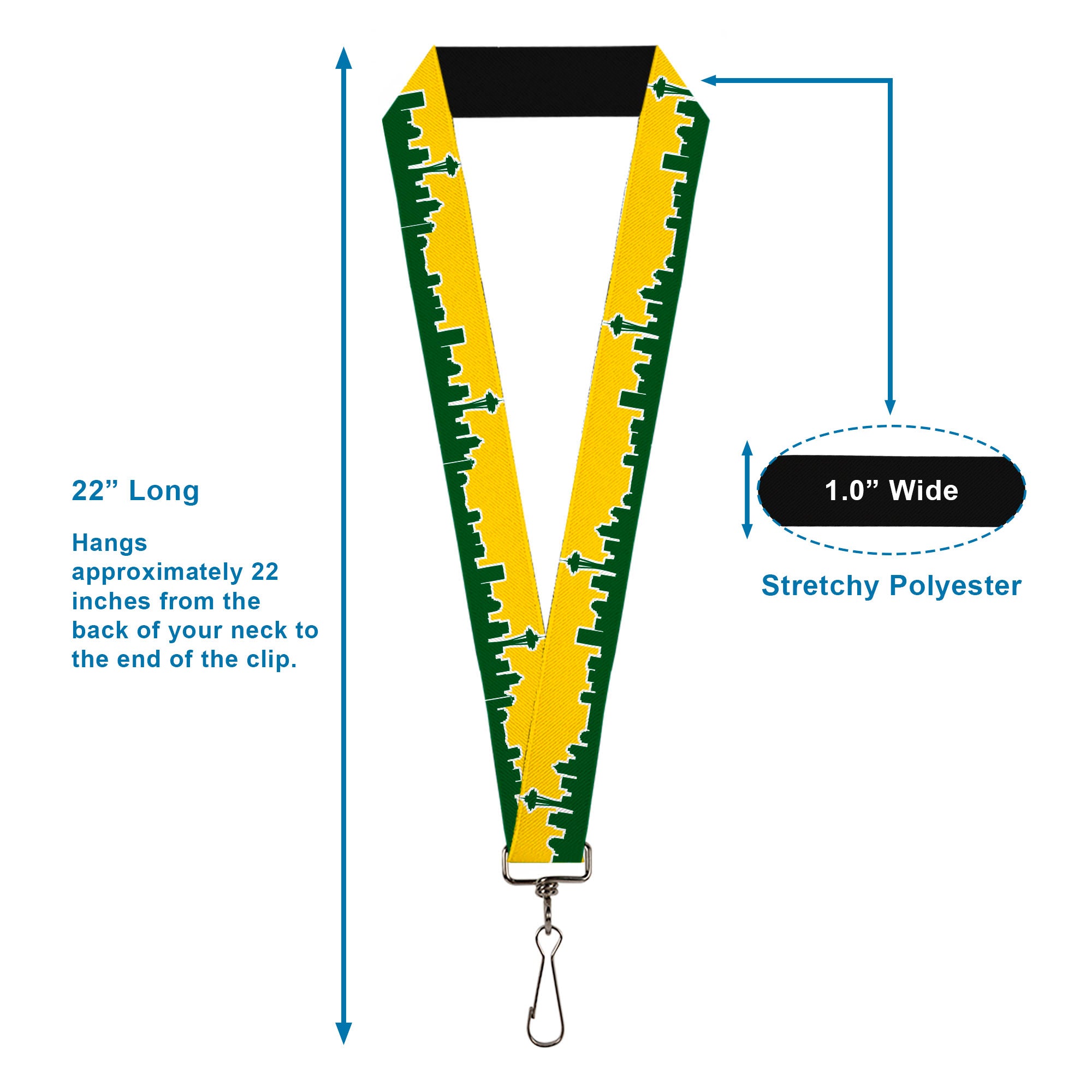 Lanyard - 1.0" - Seattle Skyline Yellow Emerald Green Lanyards Buckle-Down