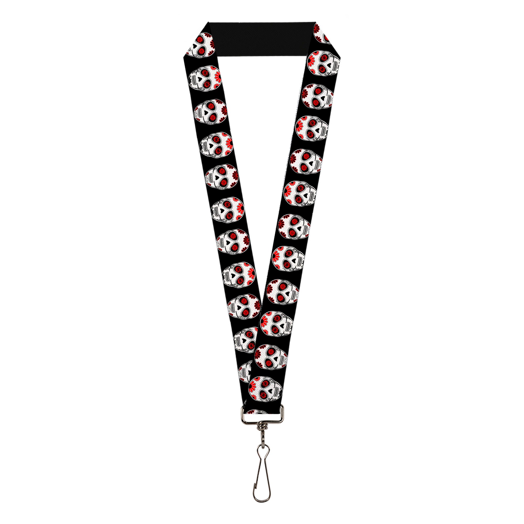 Lanyard - 1.0" - Sugar Skulls Black White Red Lanyards Buckle-Down