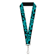 Lanyard - 1.0" - Skulls Stacked Weathered Black Teal Lanyards Buckle-Down